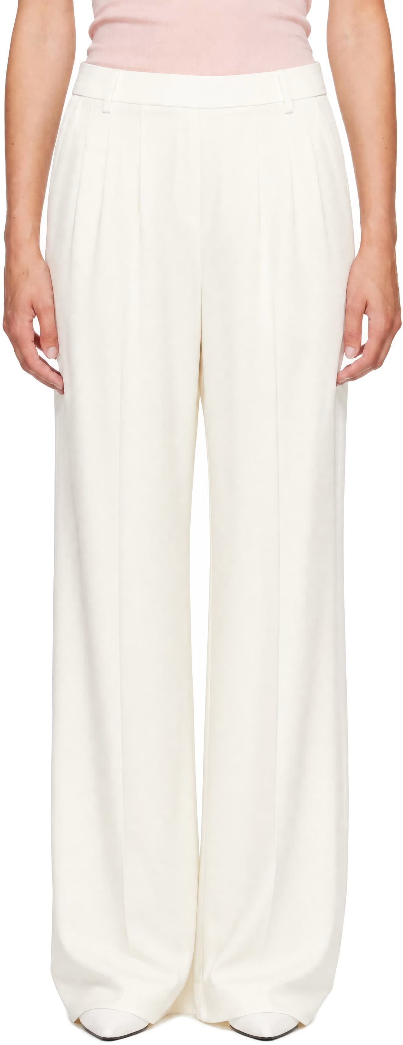 White Relaxed Curved Leg Trousers by Victoria Beckham