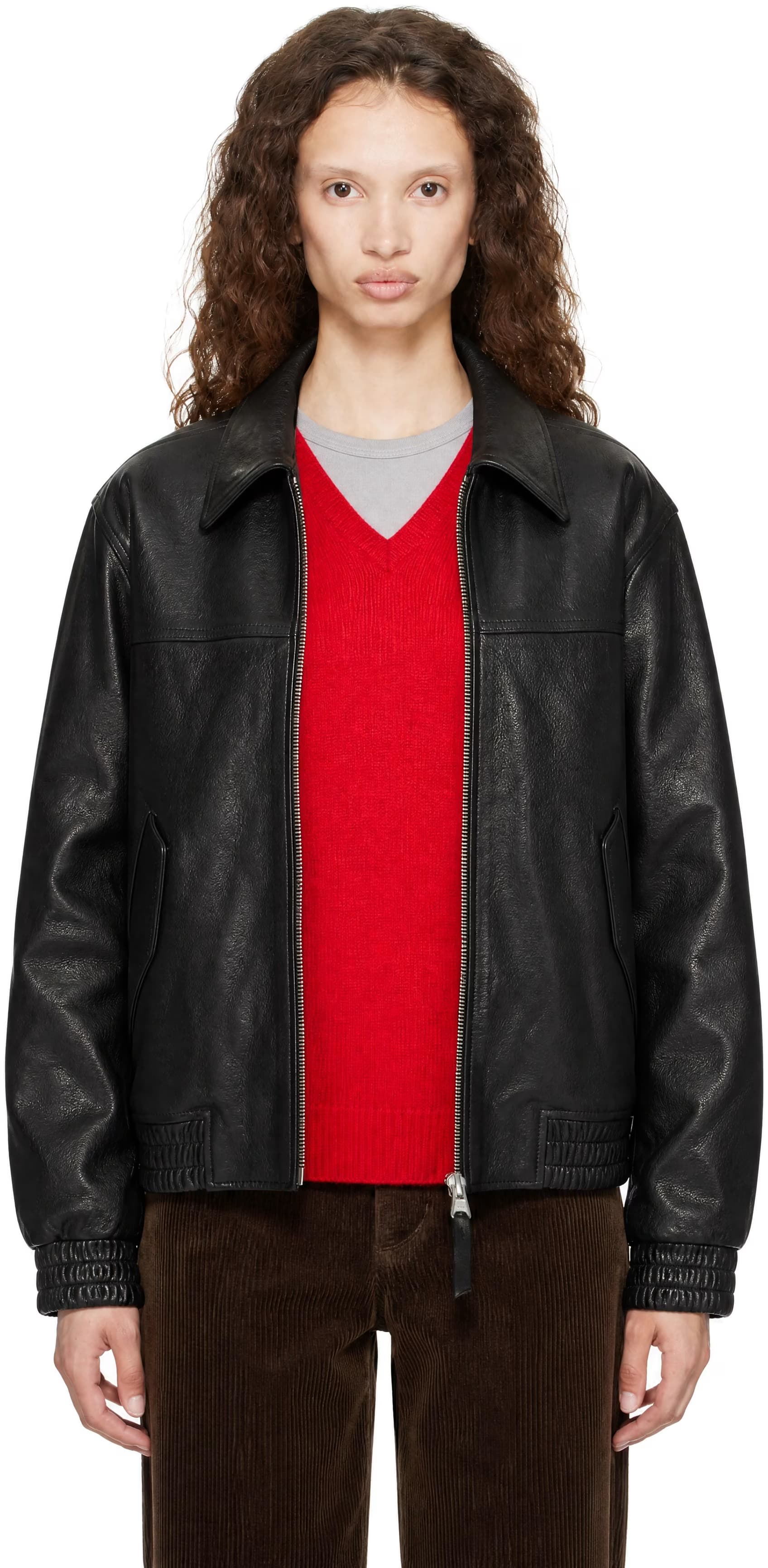Black Refined Blouson Leather Jacket by Dunst