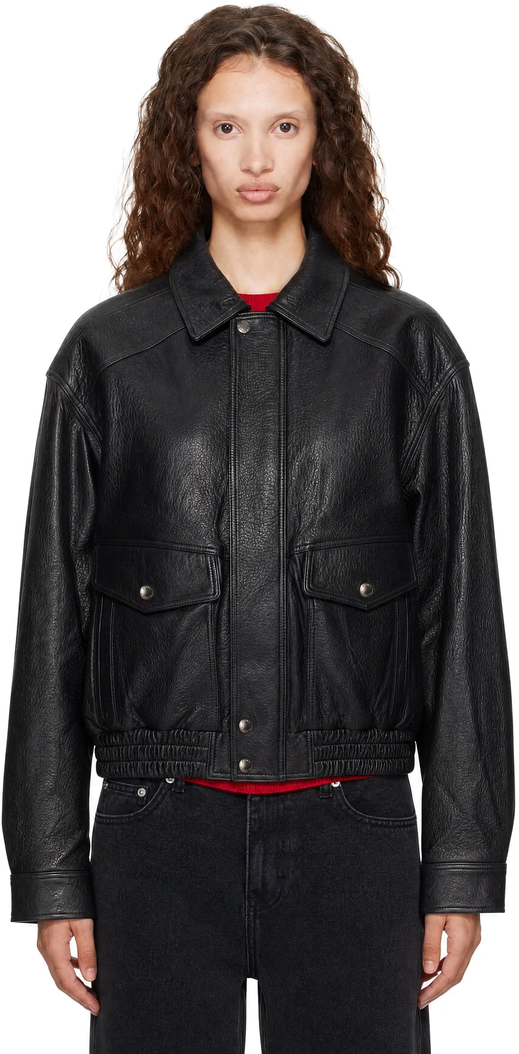 Black Oversized Vintage Blouson Leather Jacket by Dunst