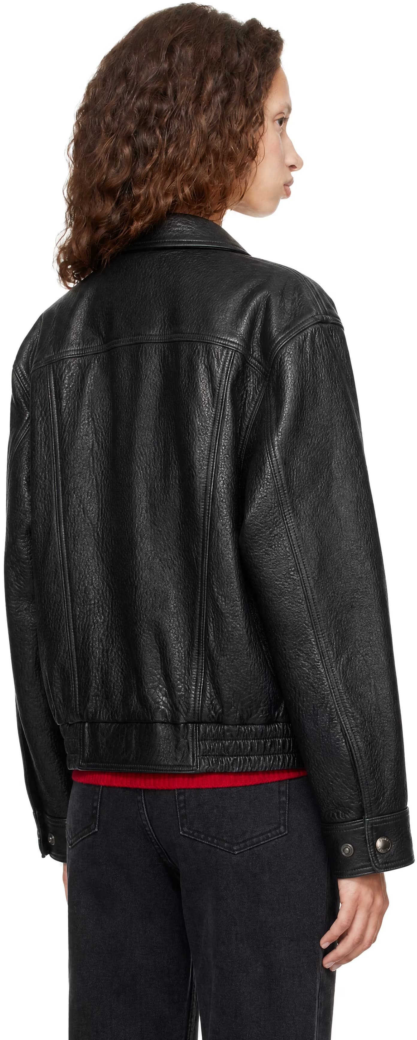 Black Oversized Vintage Blouson Leather Jacket 3