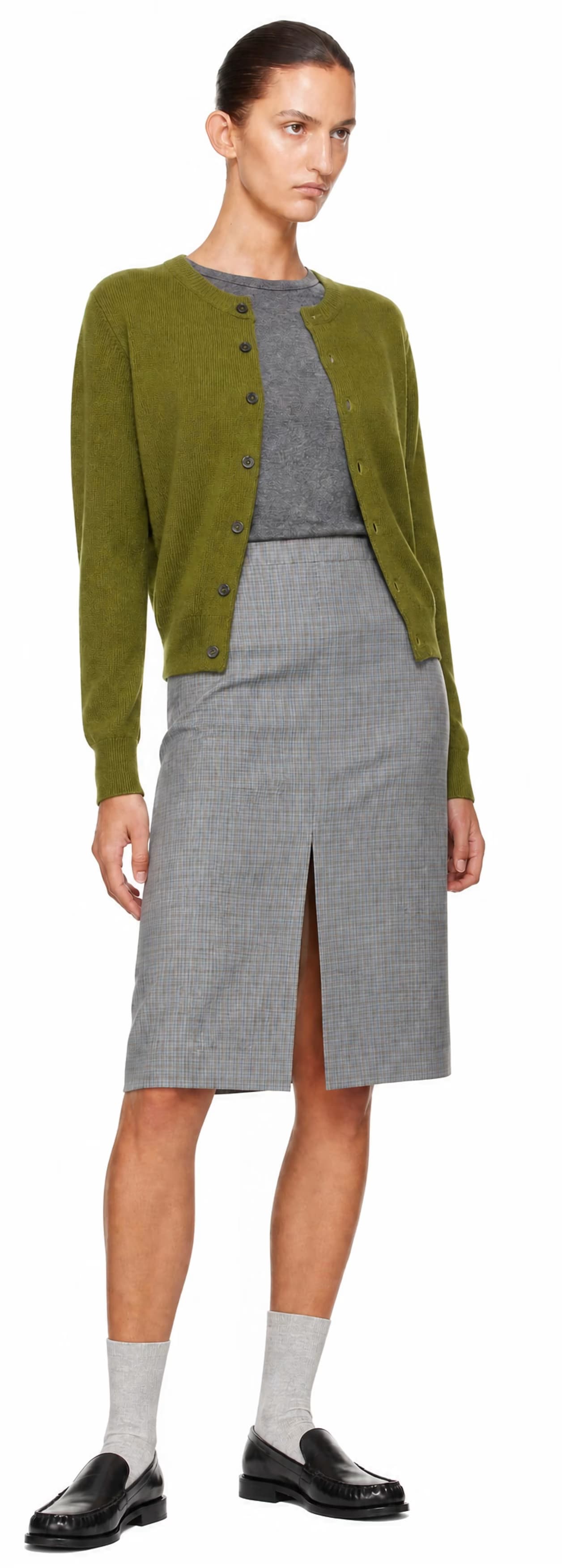 Green Crewneck Knit Cardigan by Dunst