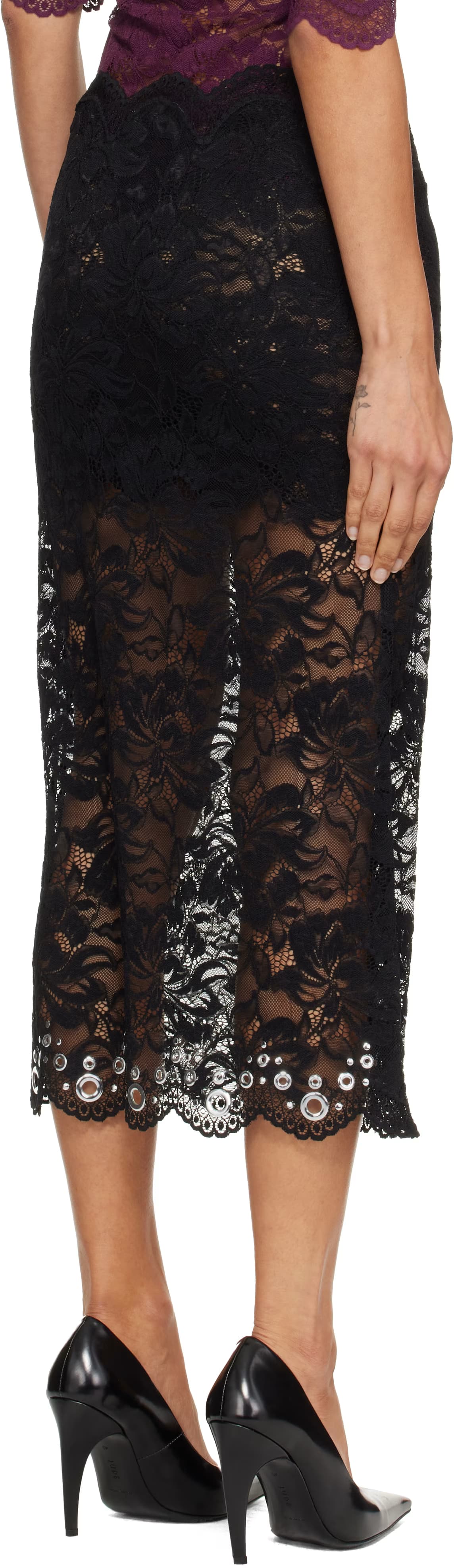 Black Layered Lace Midi Skirt 3