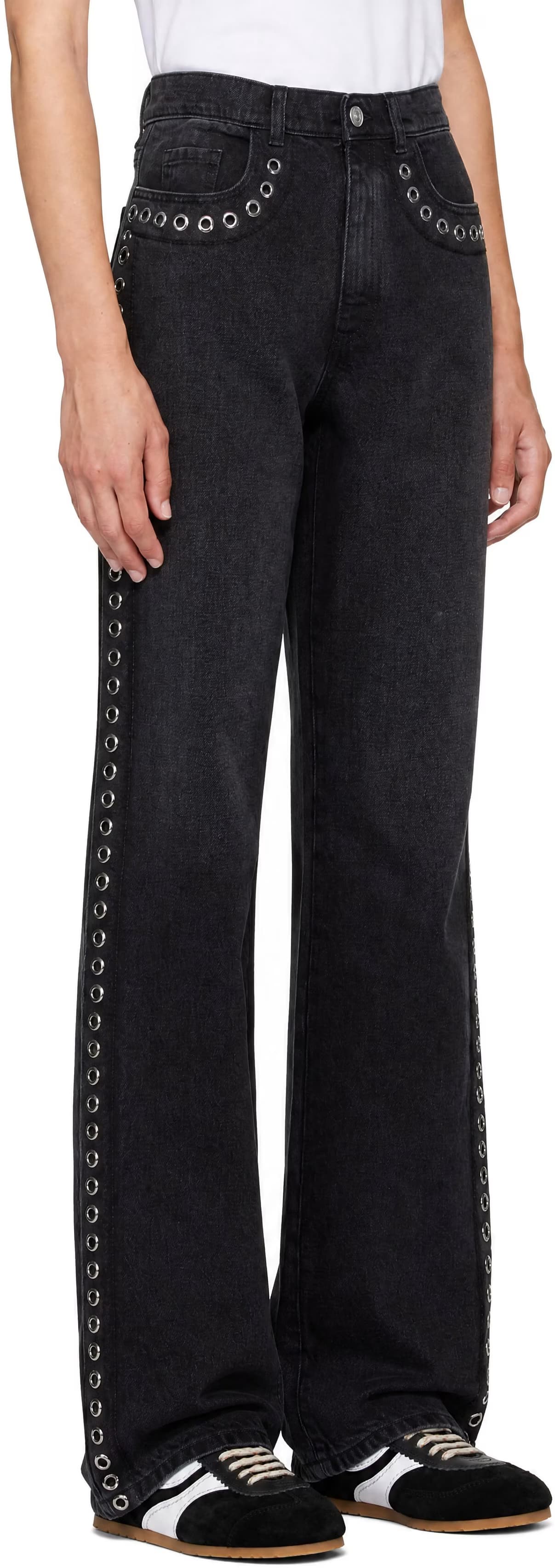 Black Studded Slightly Flare Jeans 2