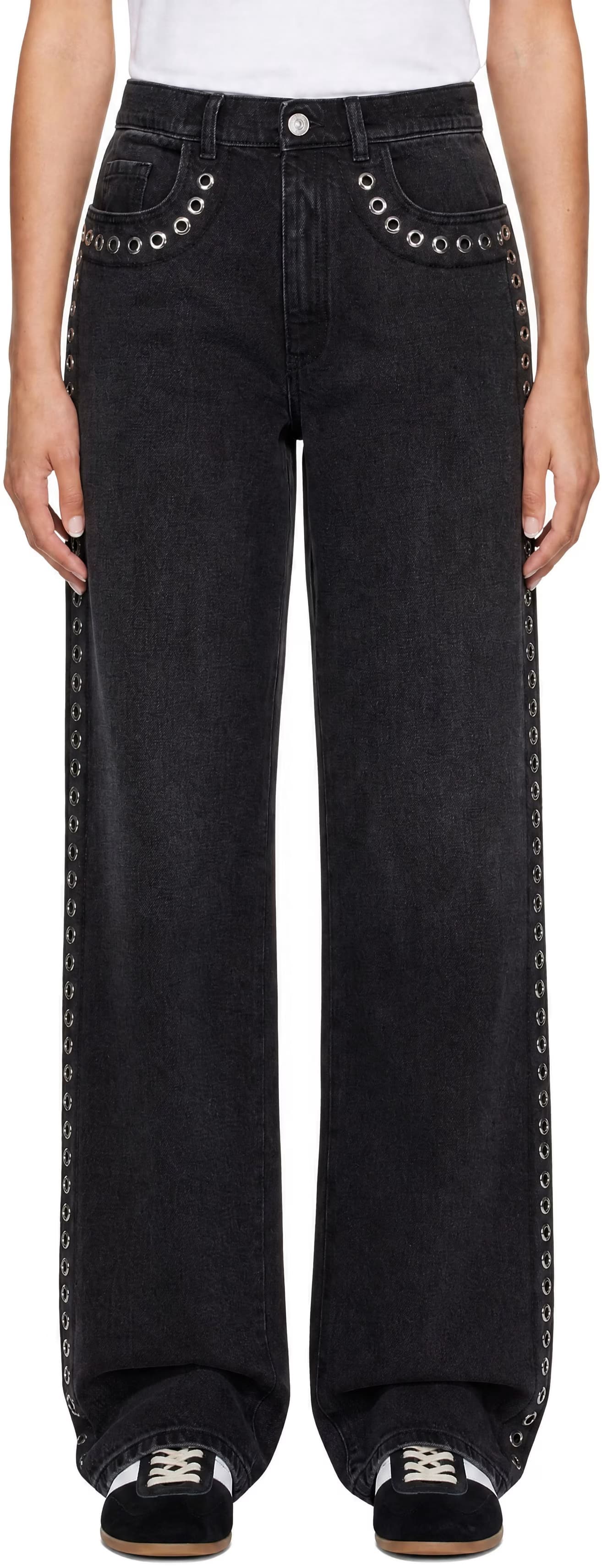 Black Studded Slightly Flare Jeans by Marni