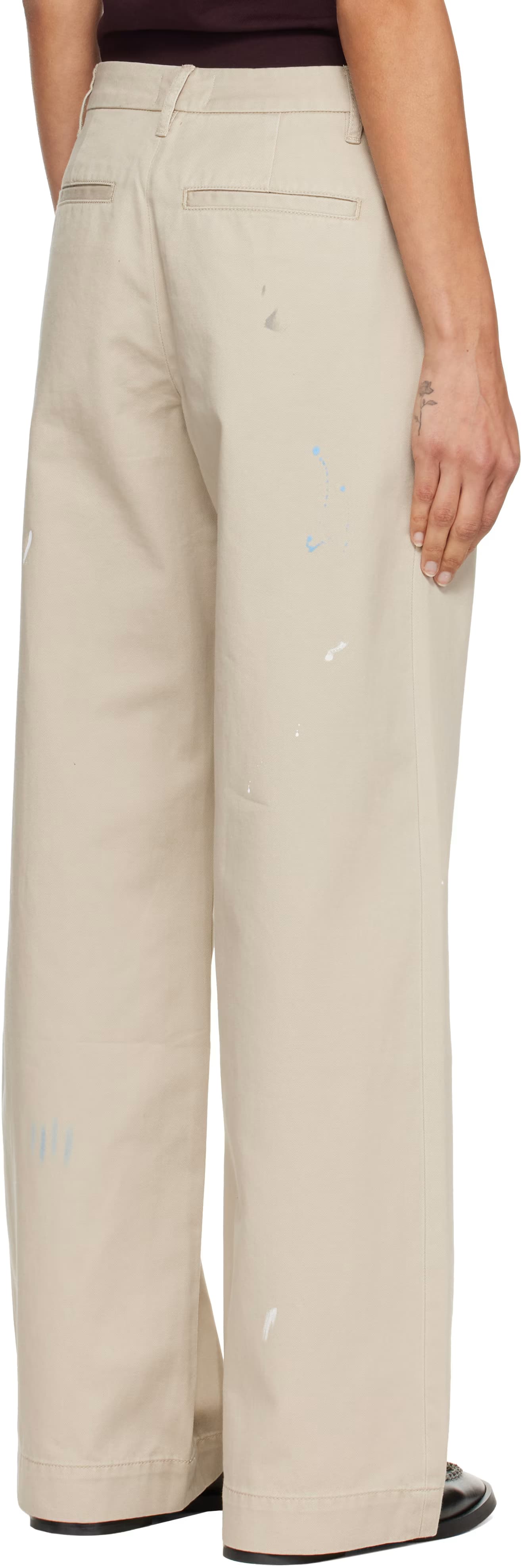 Beige Straight Painter Slack Trousers 3