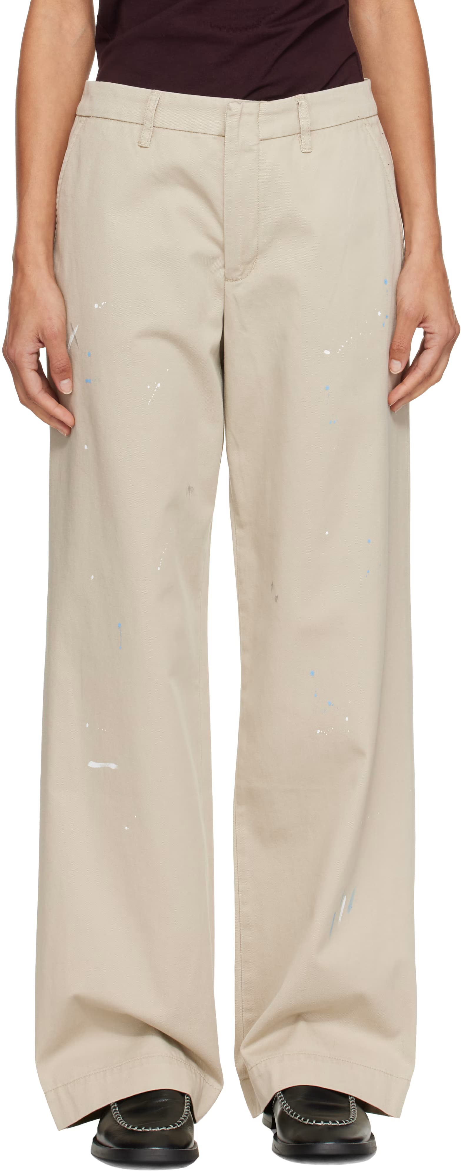 Beige Straight Painter Slack Trousers by Still Here