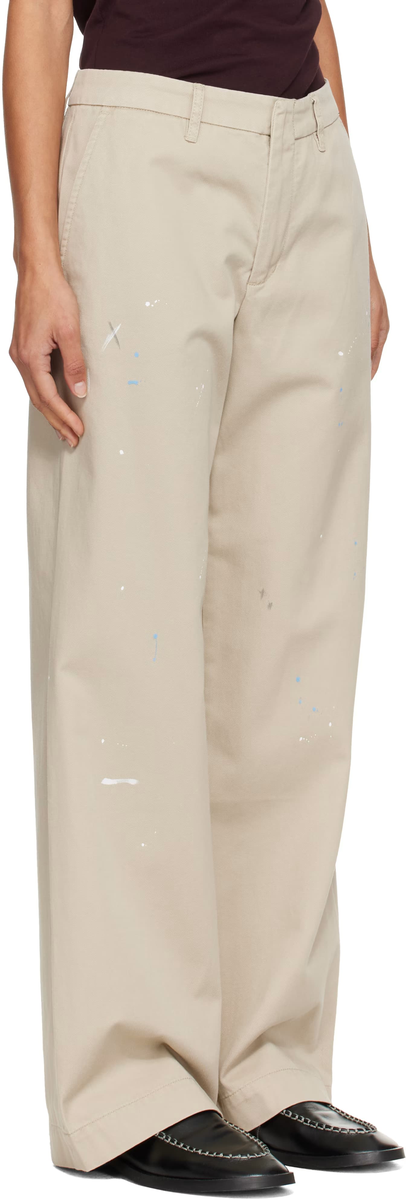 Beige Straight Painter Slack Trousers 2