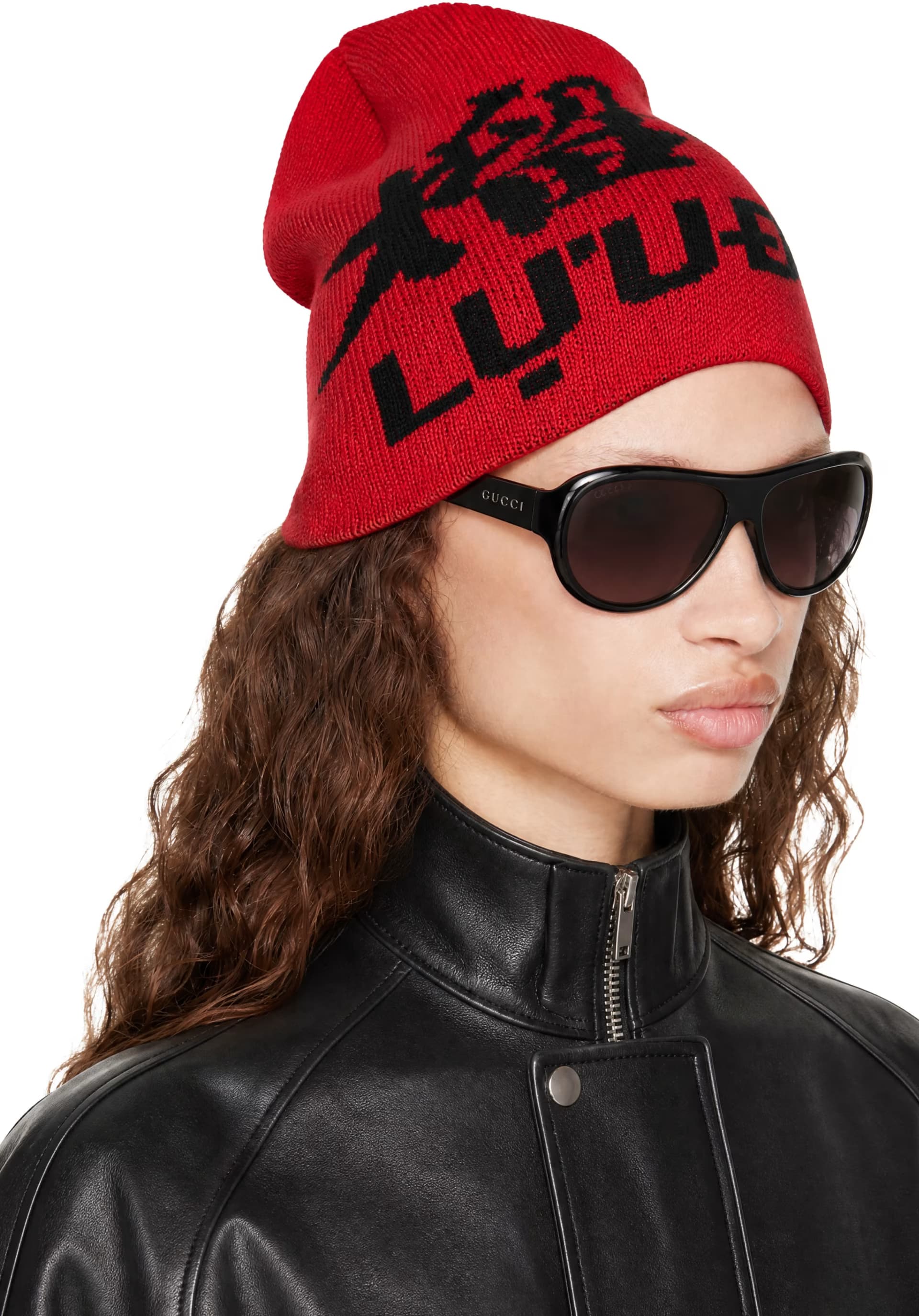 Red & Black 'L-D SHEISTY' Beanie by LU'U DAN