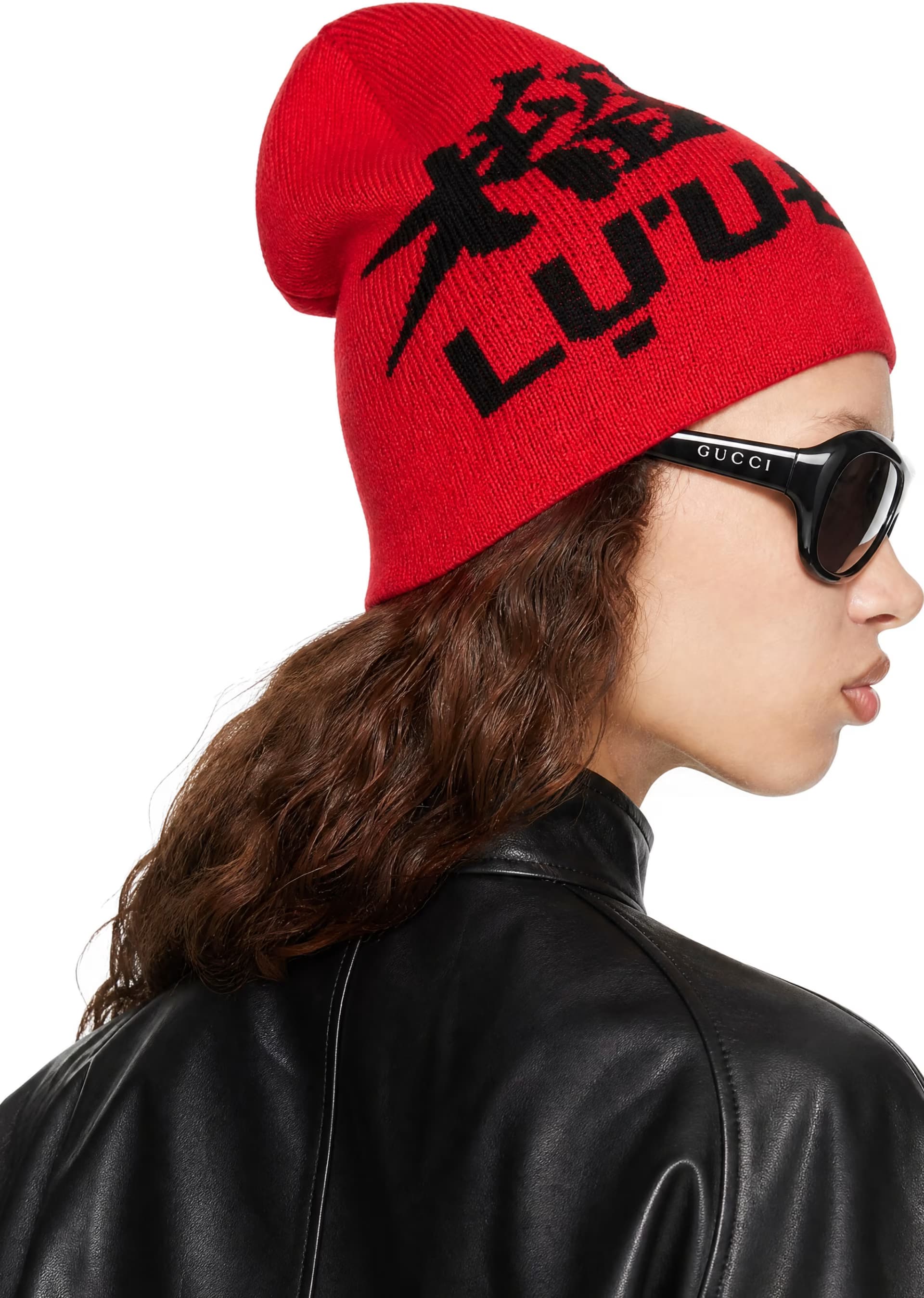 Red & Black 'L-D SHEISTY' Beanie by LU'U DAN