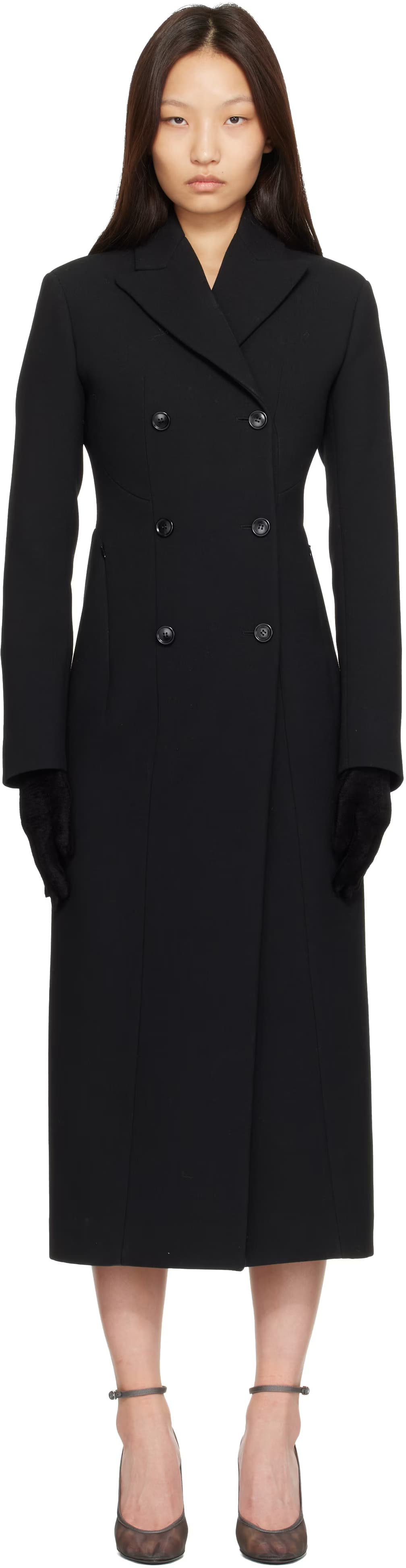 Black Crepe Wool Tailored Coat by ALAÏA