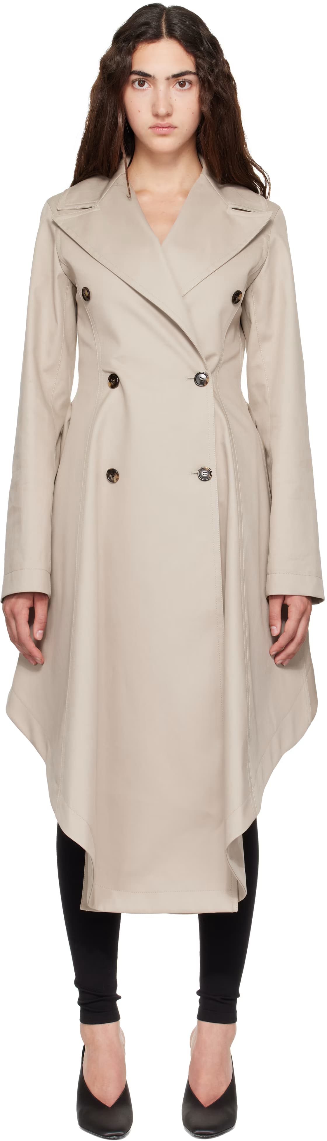 Beige Asymmetric Twill Trench Coat by ALAÏA