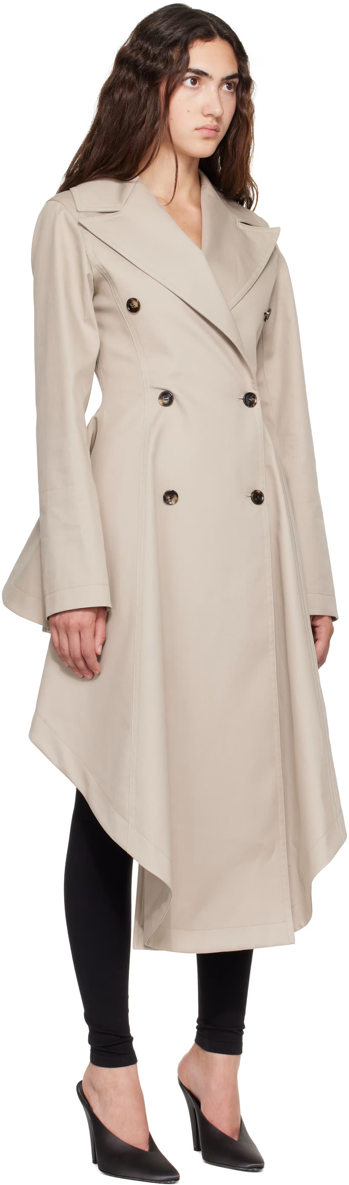 Beige Asymmetric Twill Trench Coat 2