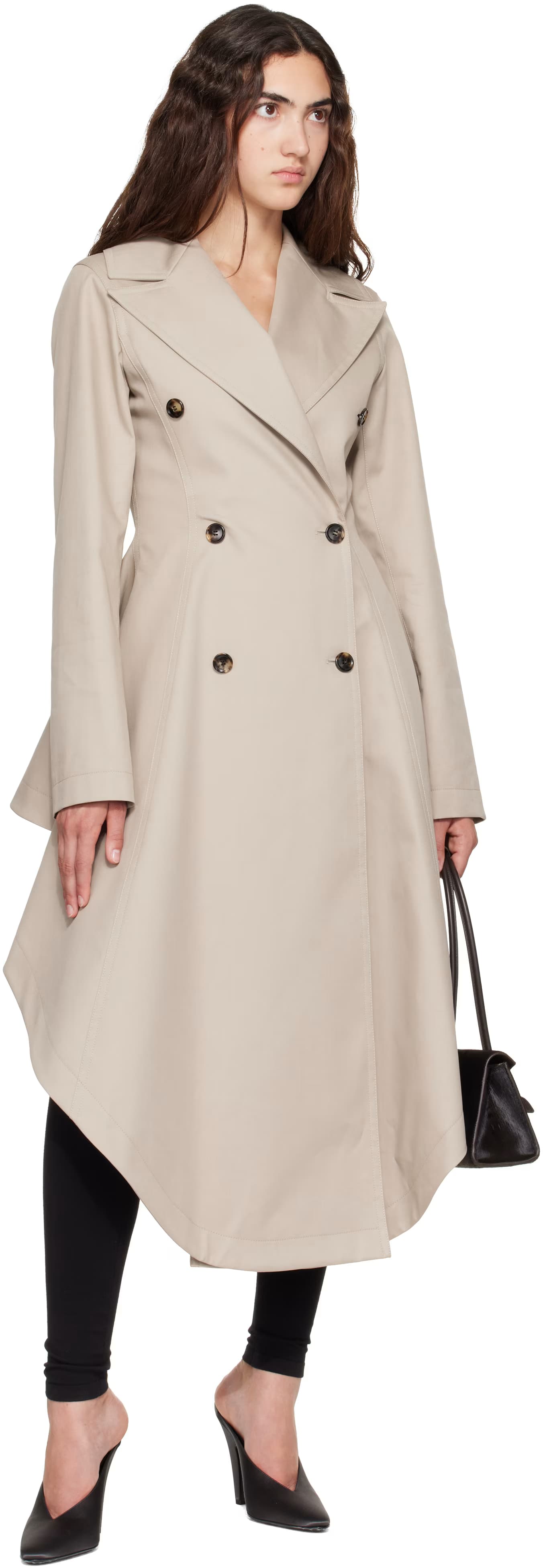 Beige Asymmetric Twill Trench Coat 4