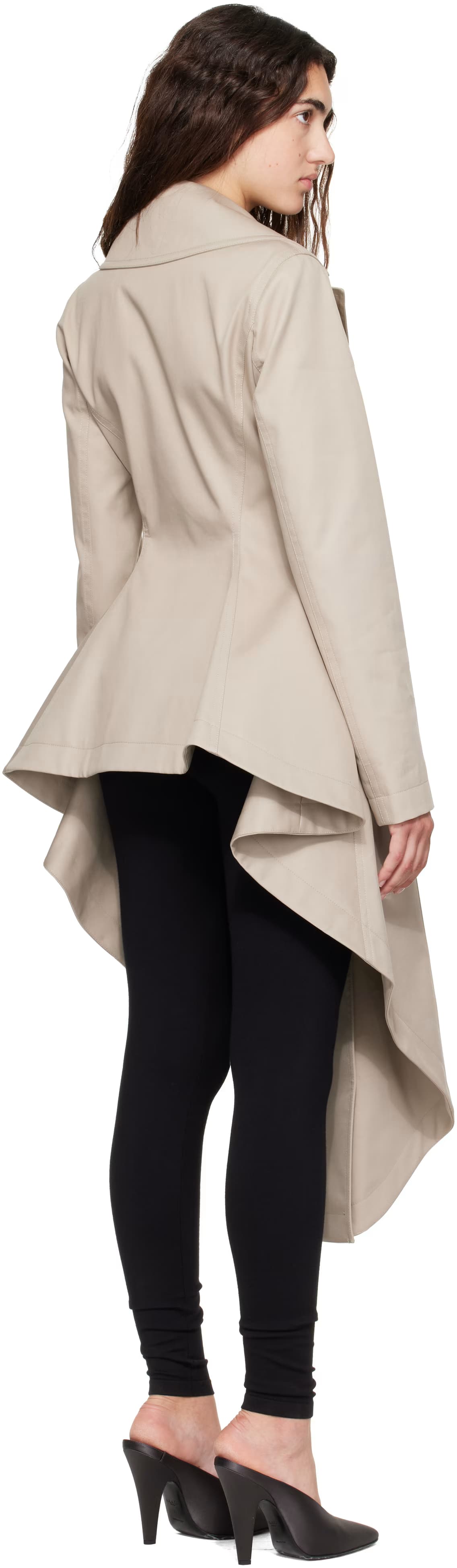 Beige Asymmetric Twill Trench Coat 3