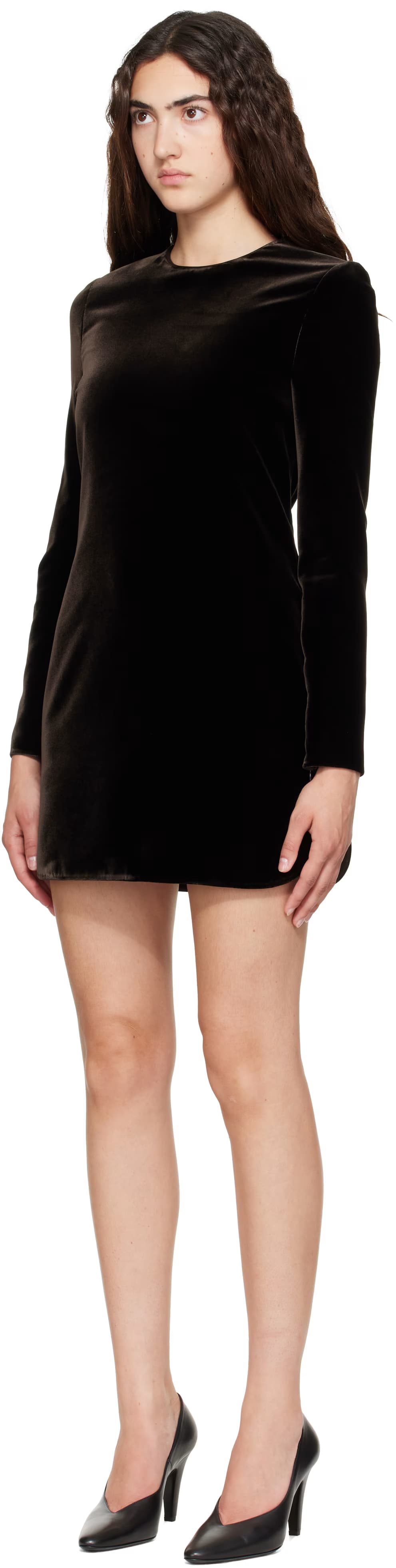 Brown Cinched Waist Velvet Minidress by ALAÏA