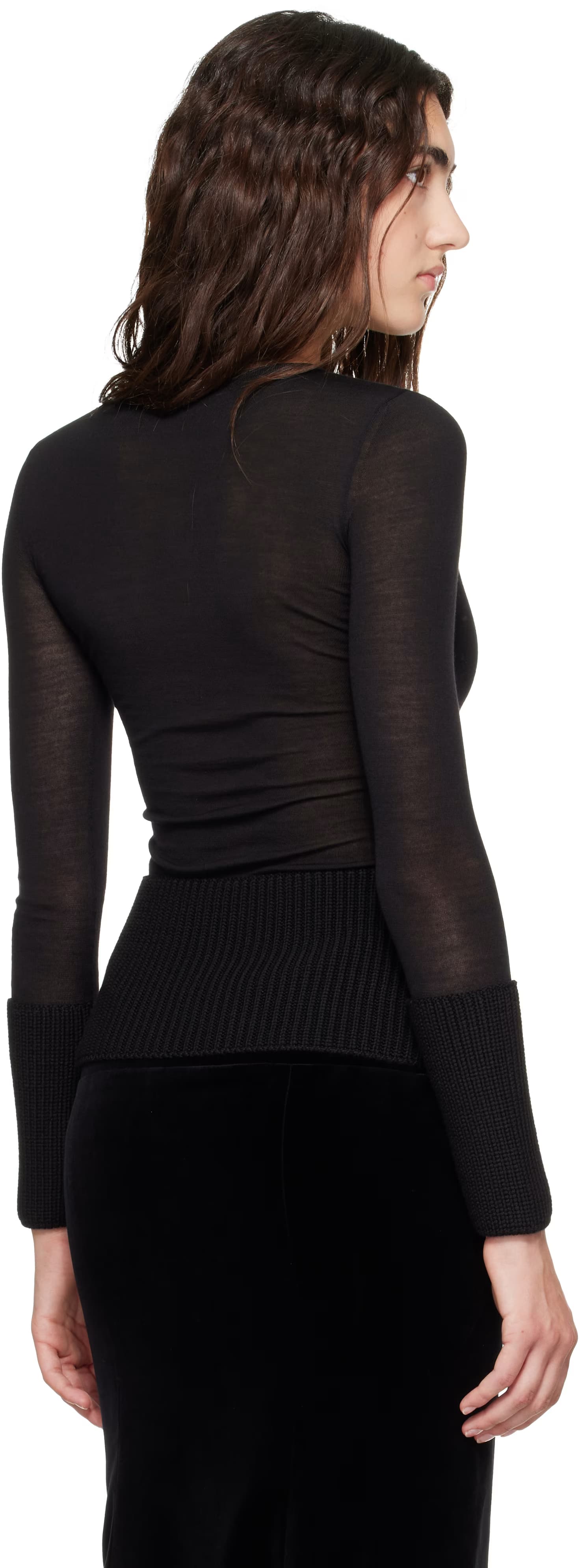 Black Crewneck Wool Sweater by ALAÏA