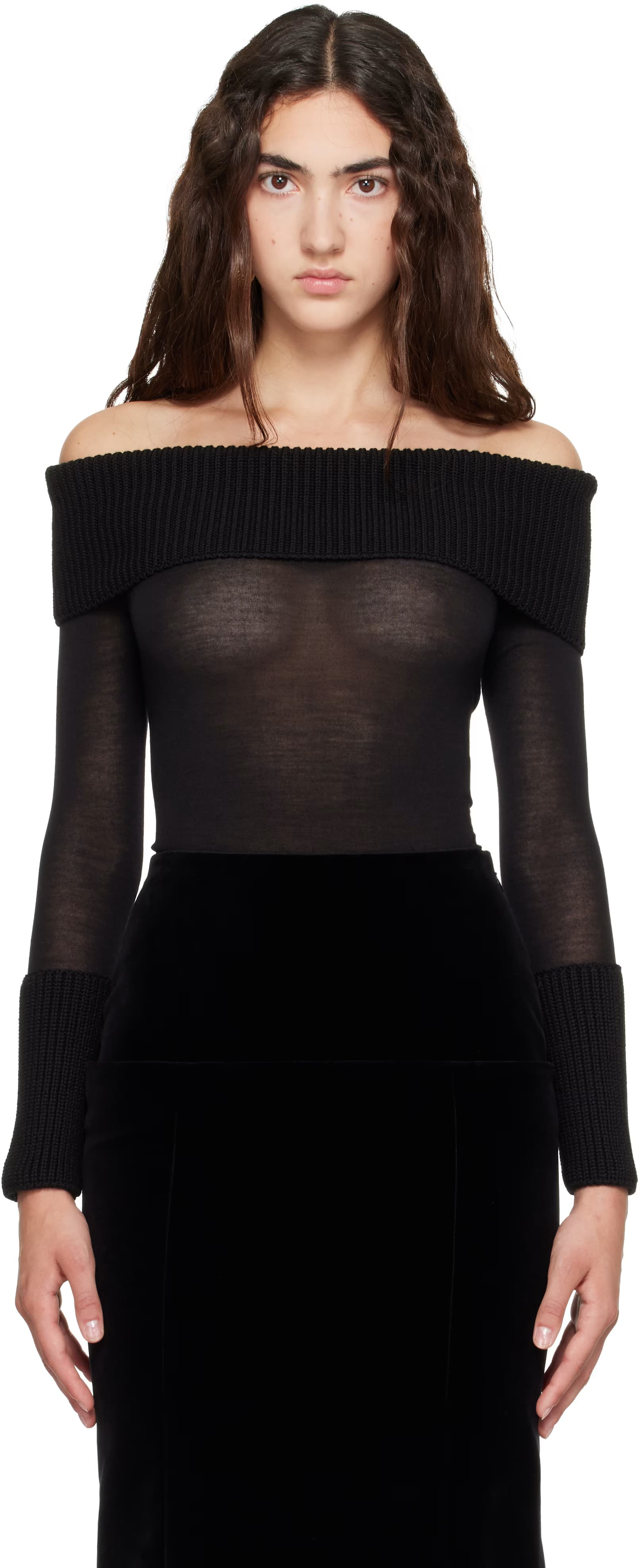 Black Off-Shoulder Wool Bodysuit by ALAÏA