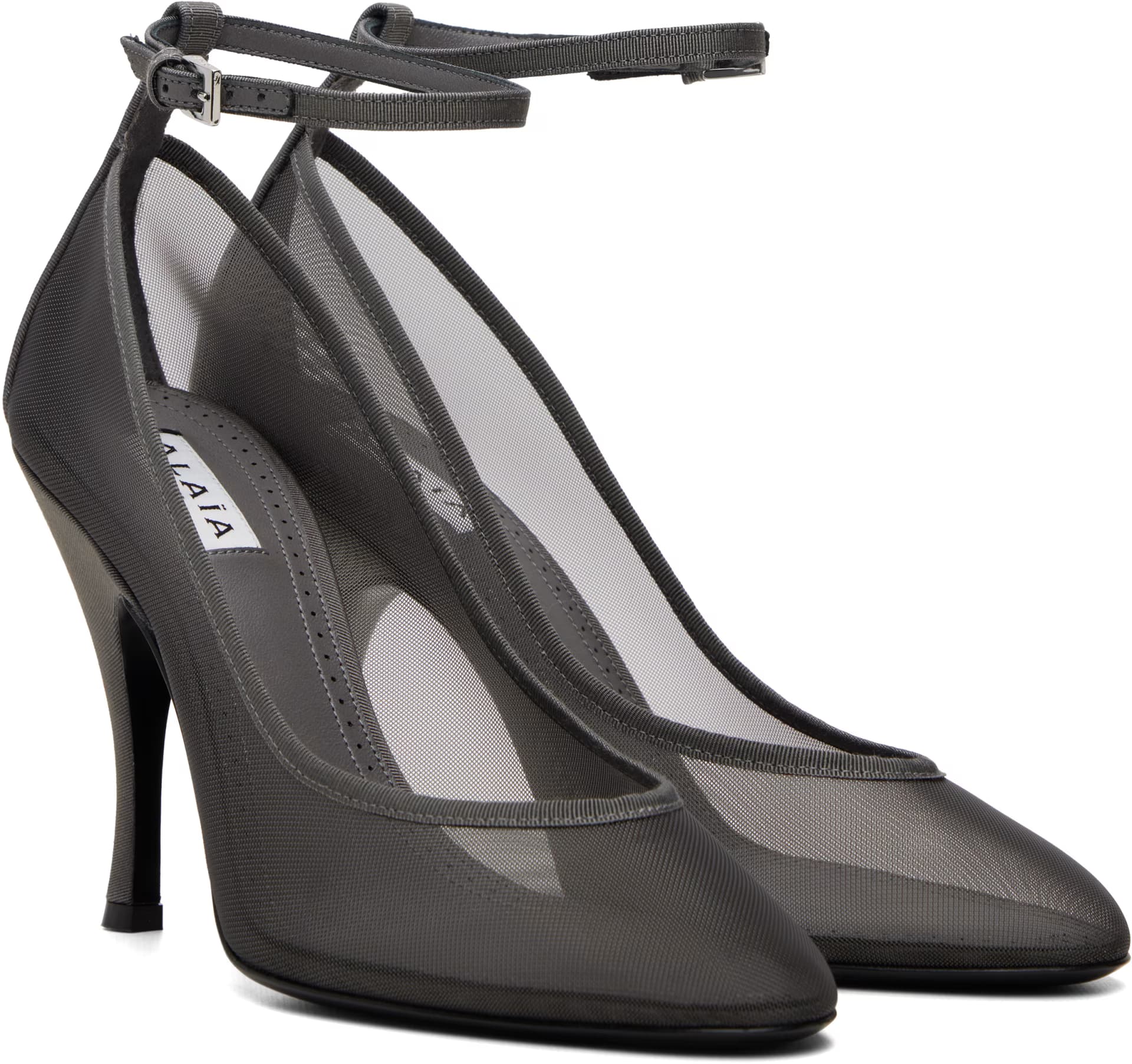 Gray Strappy Mesh Heels 4