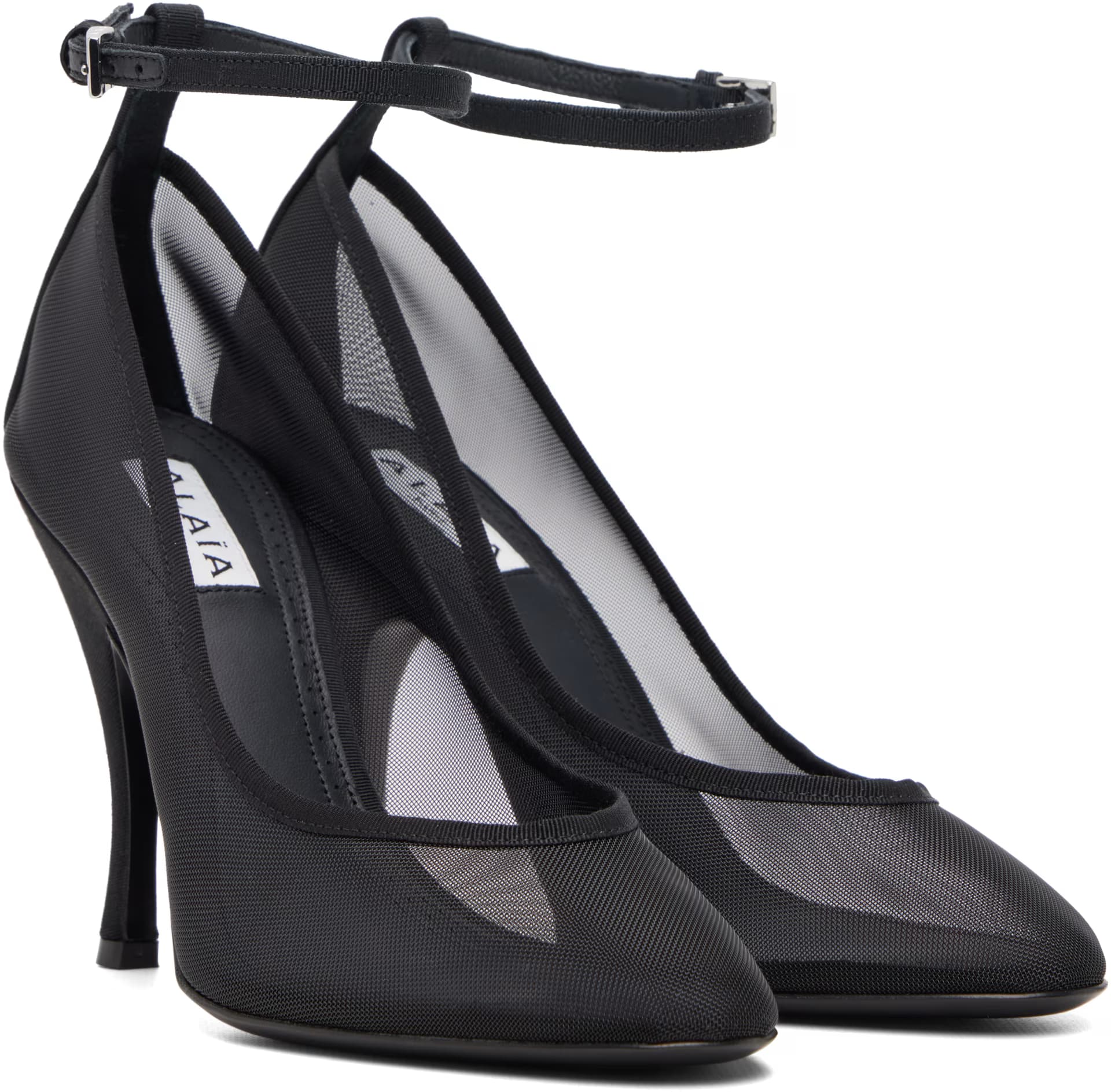 Black Strappy Mesh Heels 4
