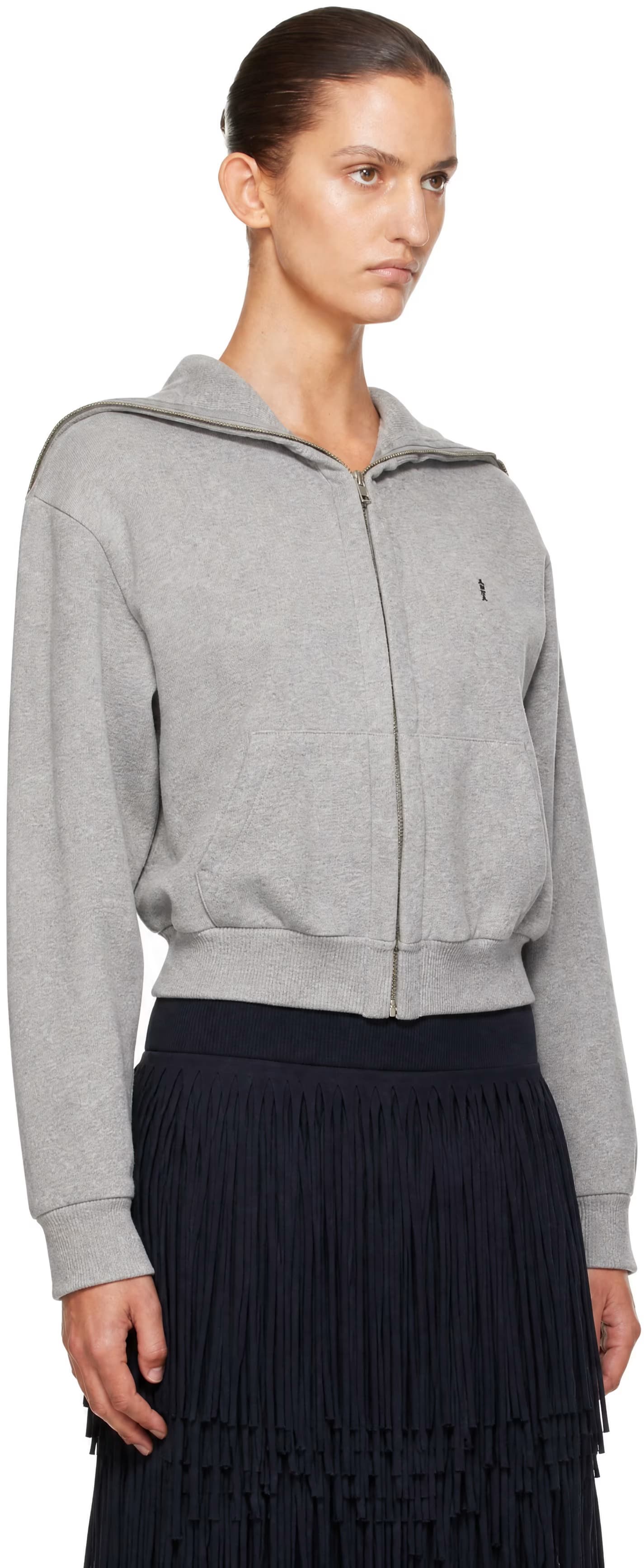 Gray Zipped Up Neck Cardigan 2