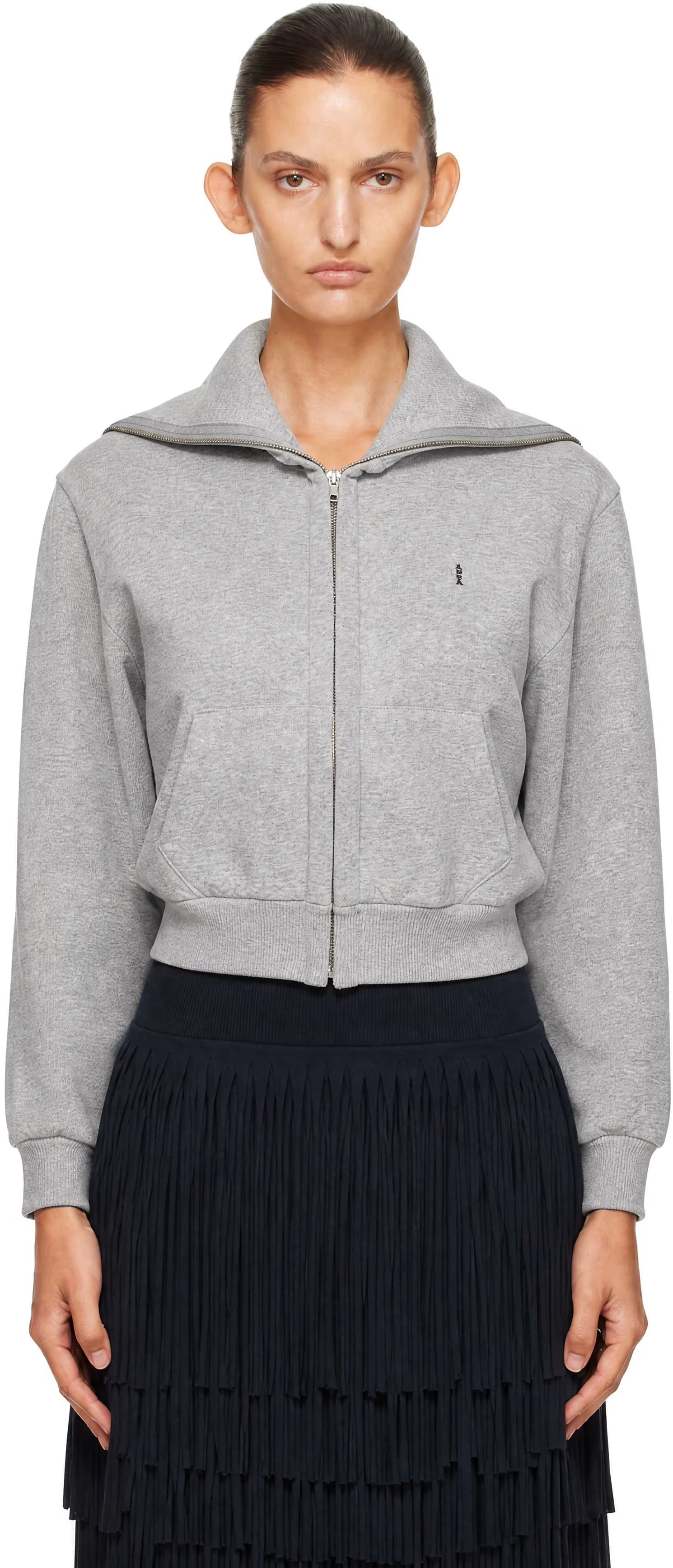 Gray Zipped Up Neck Cardigan by ABRA