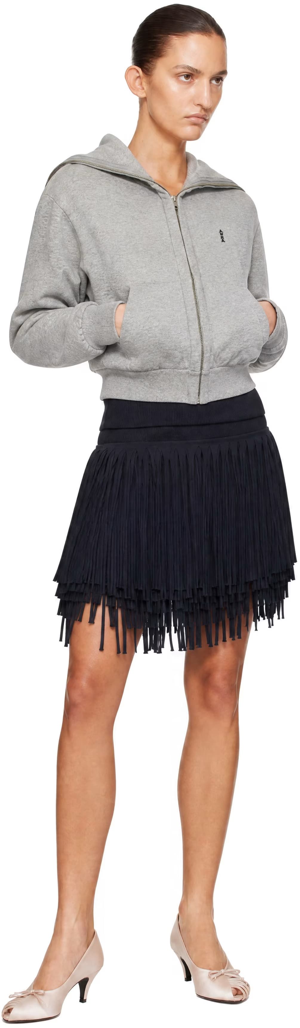 Gray Zipped Up Neck Cardigan 4
