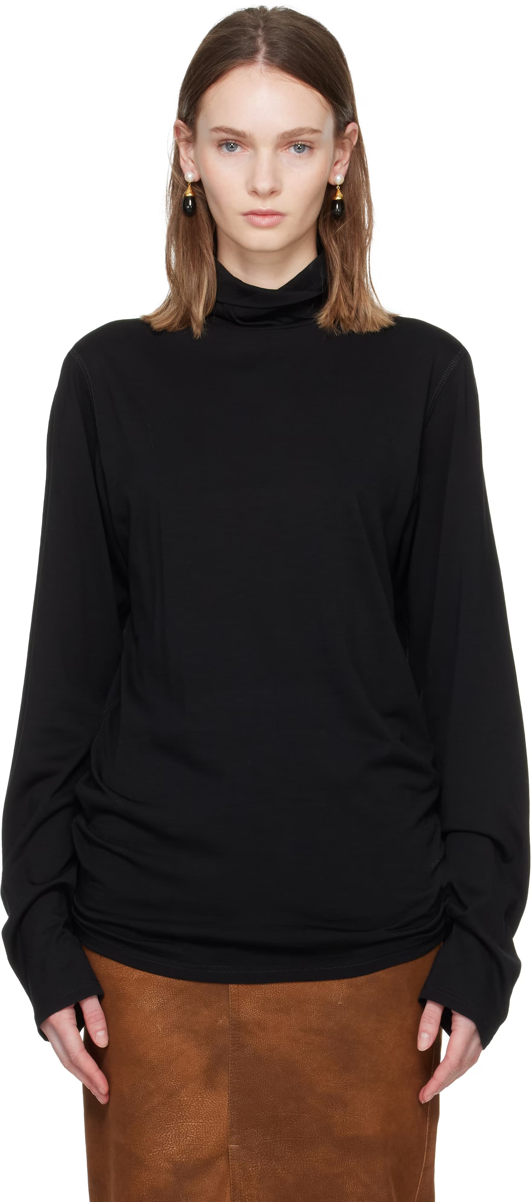 Black Polar Jersey Turtleneck Sweatshirt by Rier