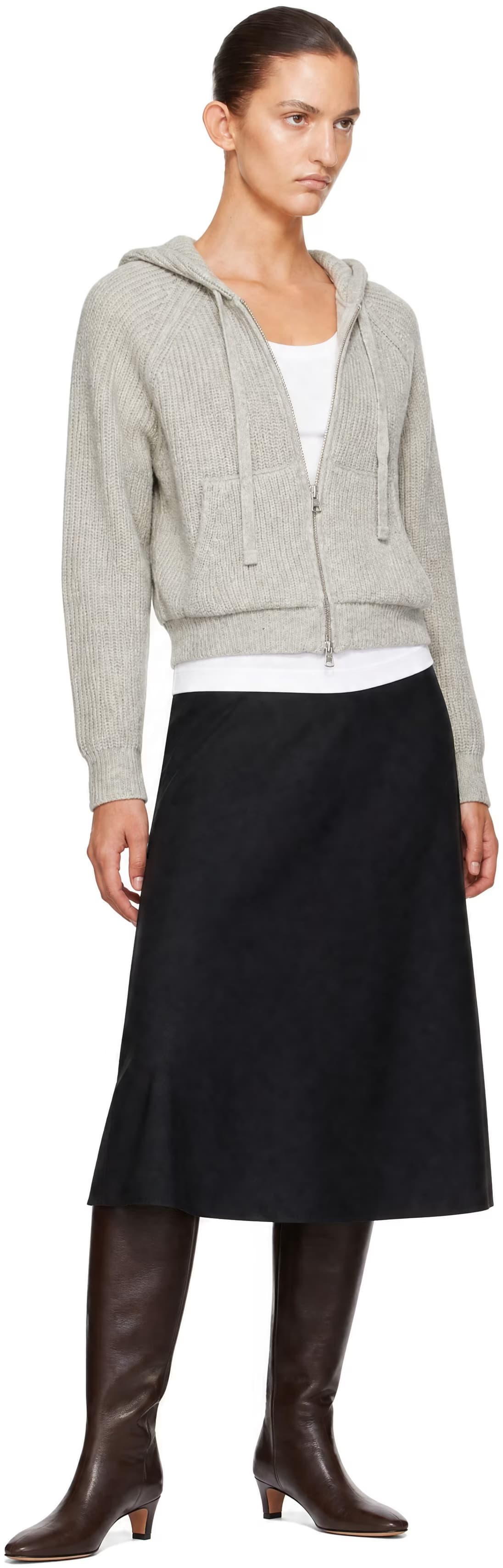 Gray Hooded Knit Cardigan 4