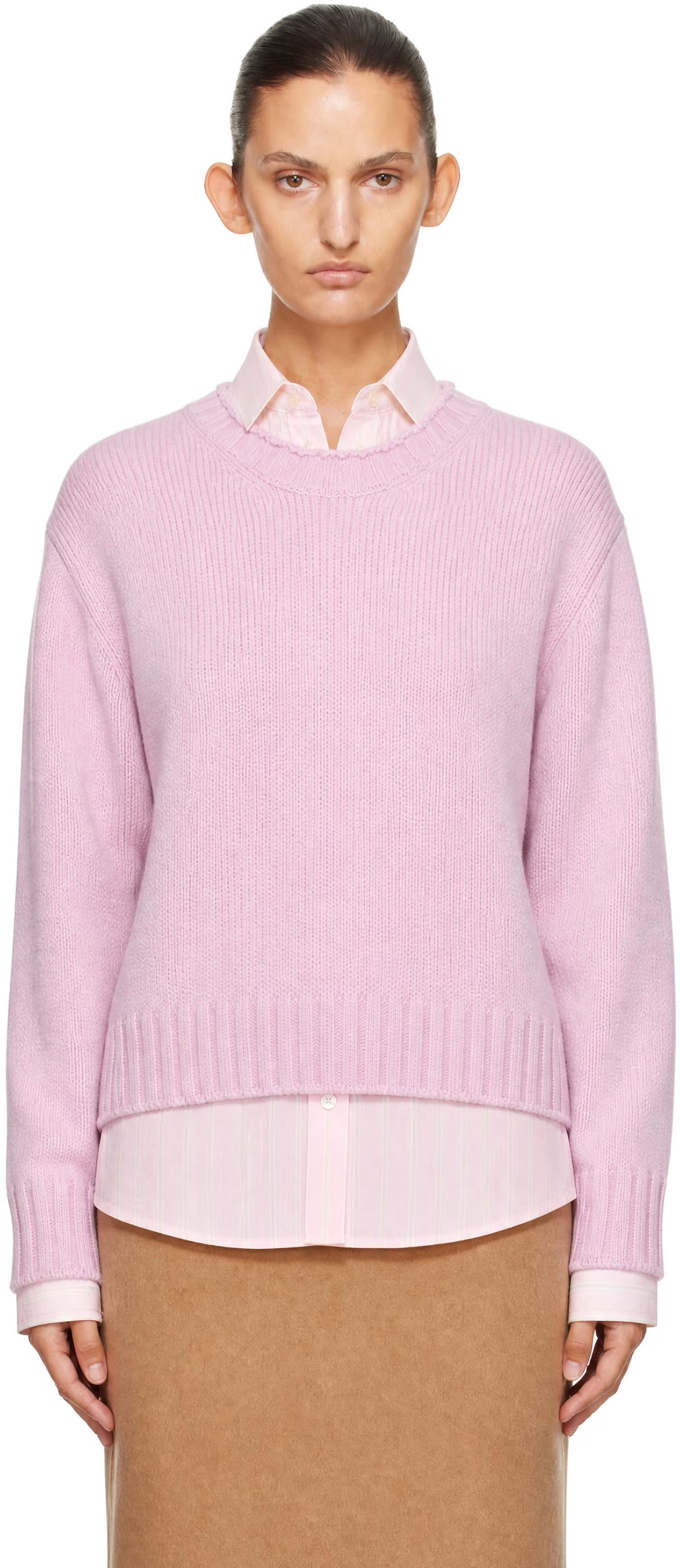 Pink Chunky Roll Neck Sweater by Dunst