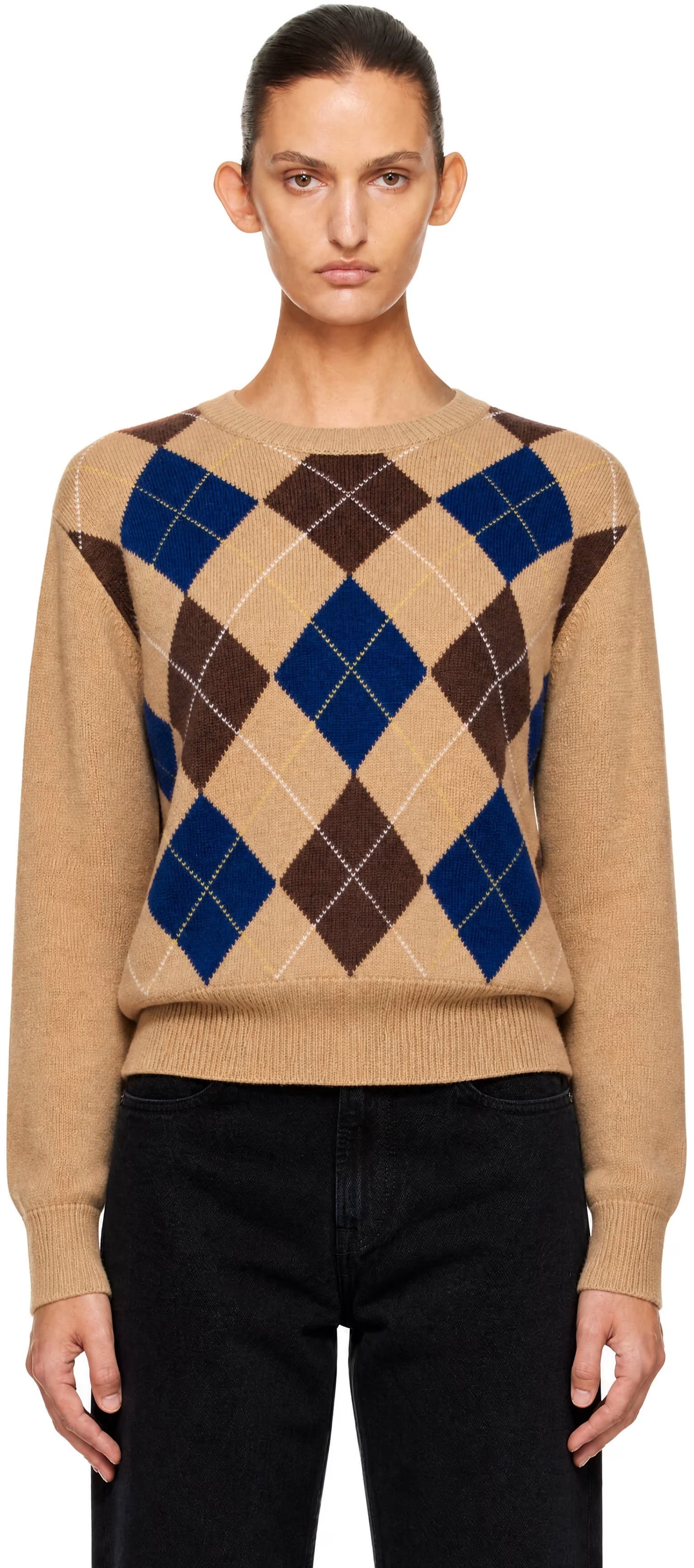 Beige Argyle Crewneck Sweater by Dunst