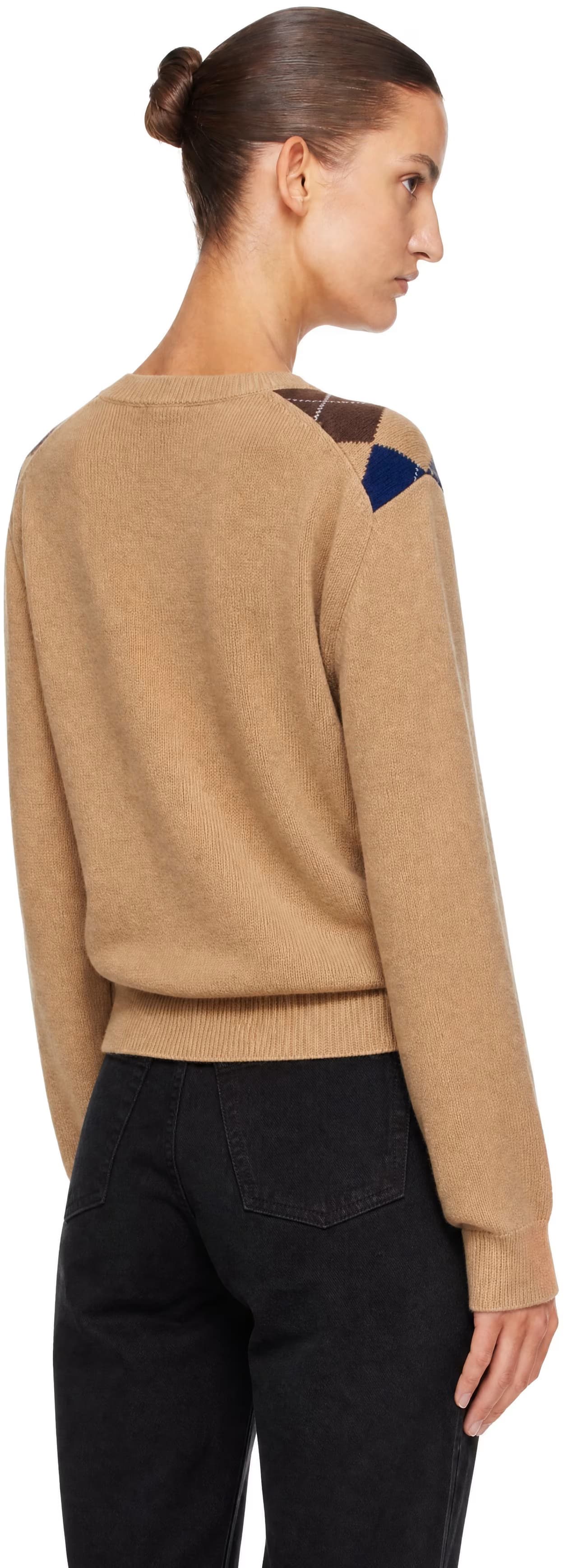 Beige Argyle Crewneck Sweater 3