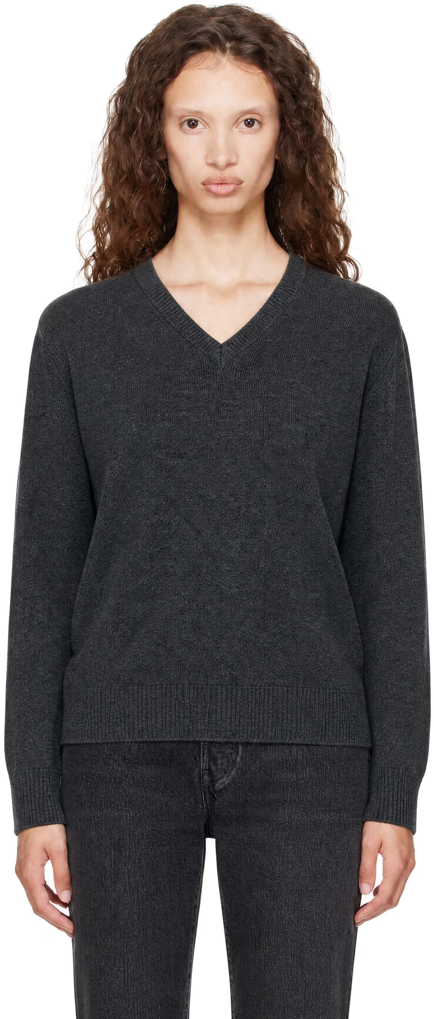 Gray Cashmere V-Neck Sweater by Dunst