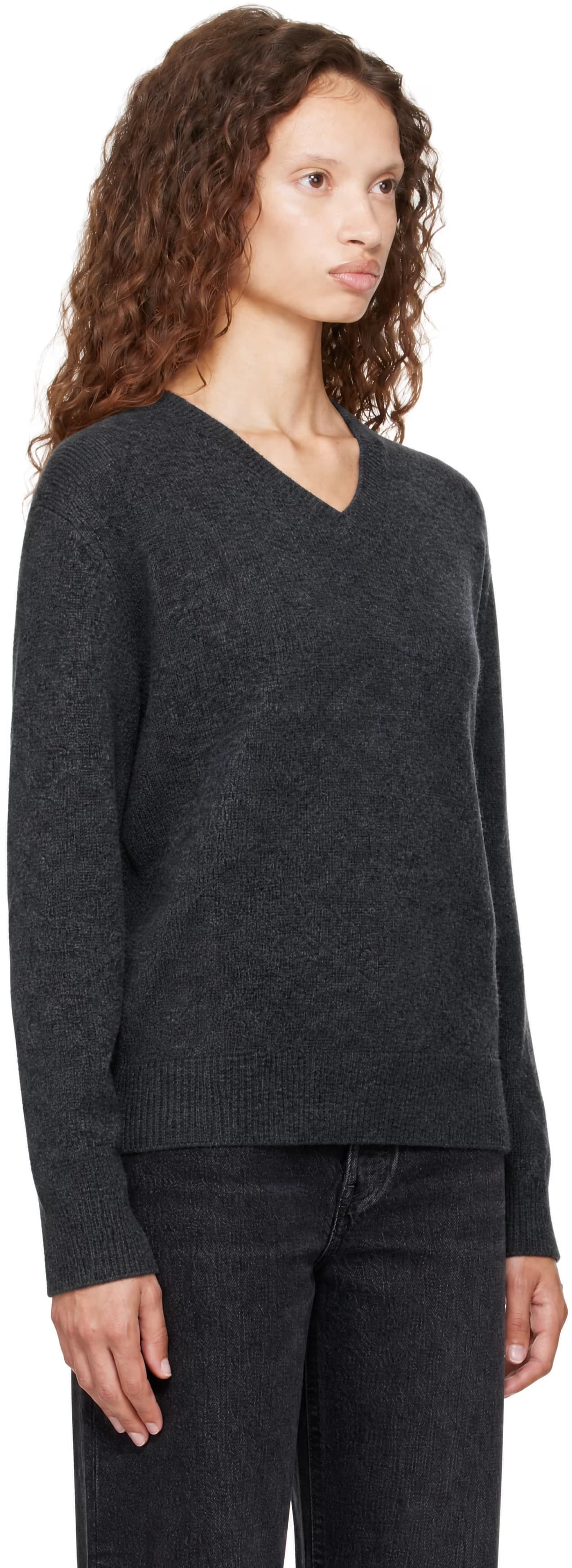 Gray Cashmere V-Neck Sweater 2