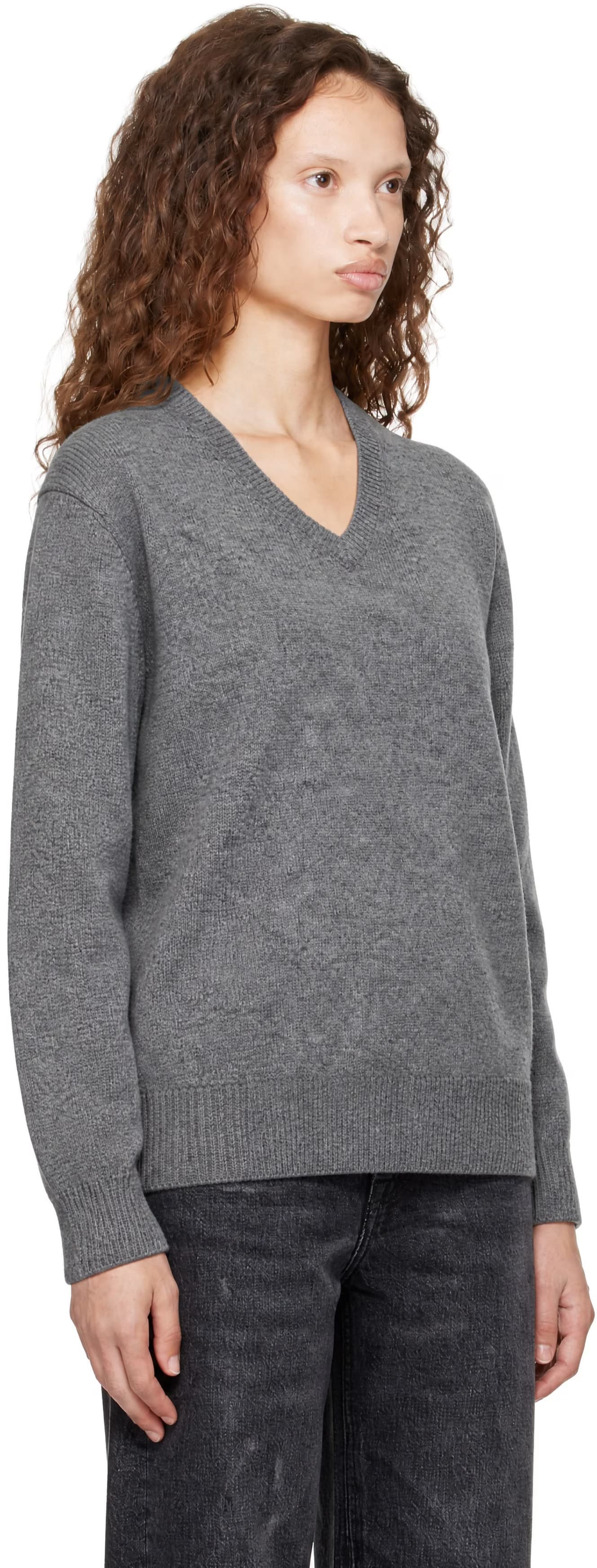 Gray Cashmere V-Neck Sweater 2