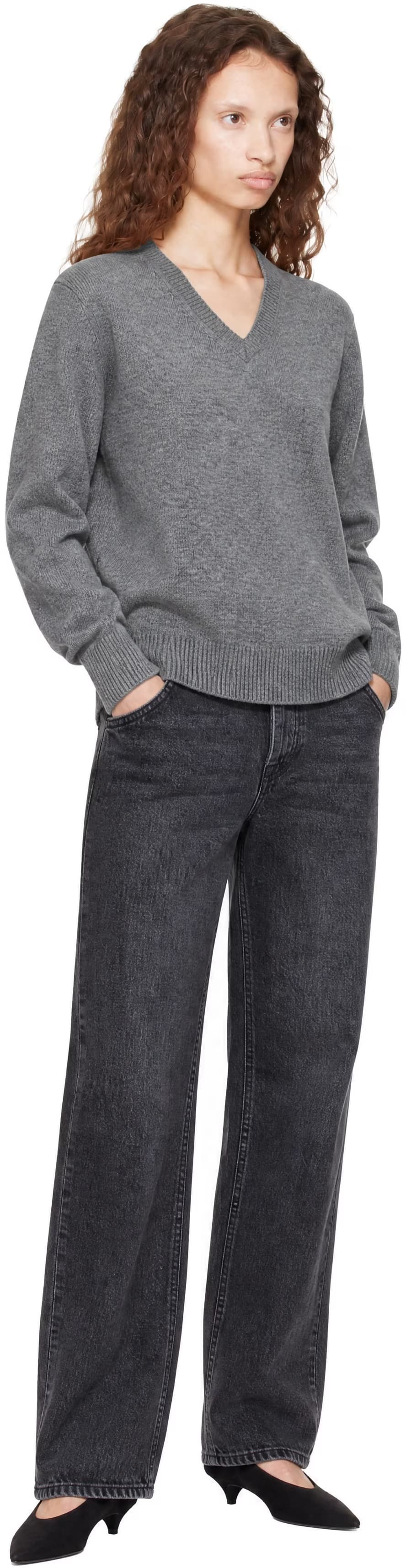 Gray Cashmere V-Neck Sweater 4