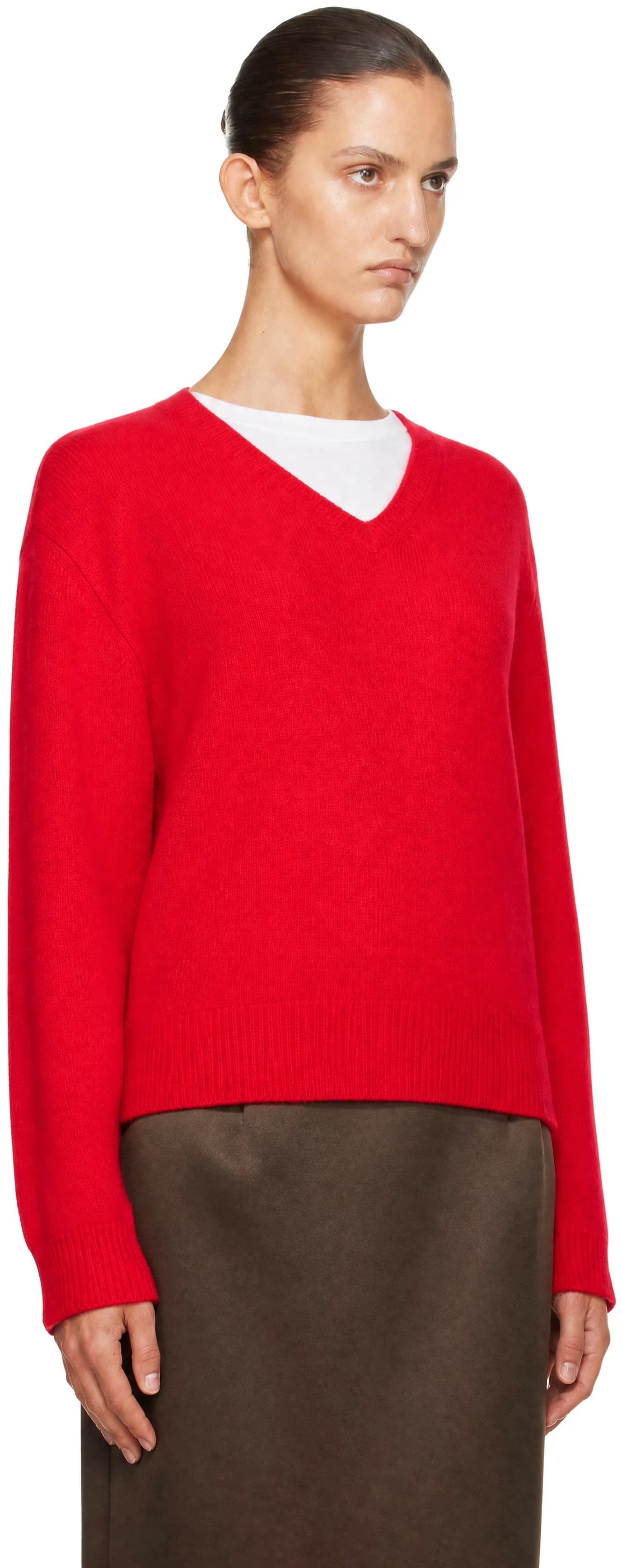 Red Cashmere V-Neck Sweater 2