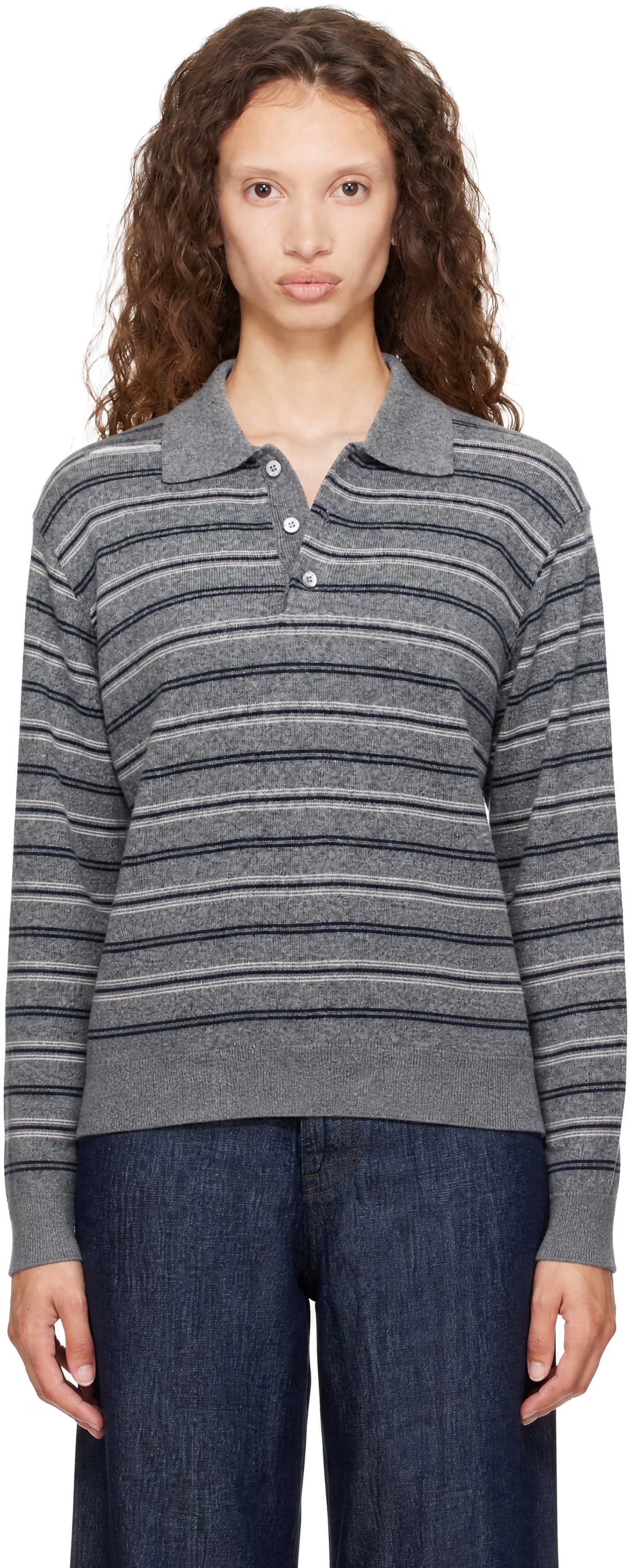 Gray Collared Striped Sweater by Dunst