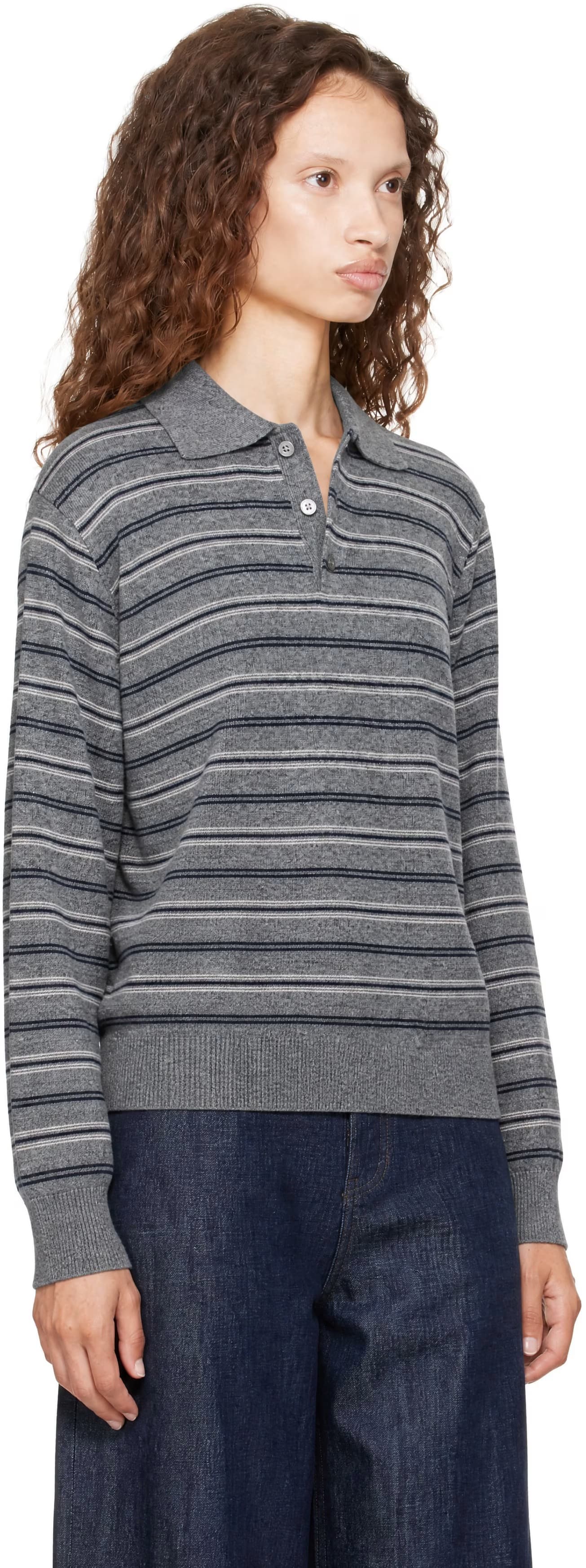 Gray Collared Striped Sweater 2