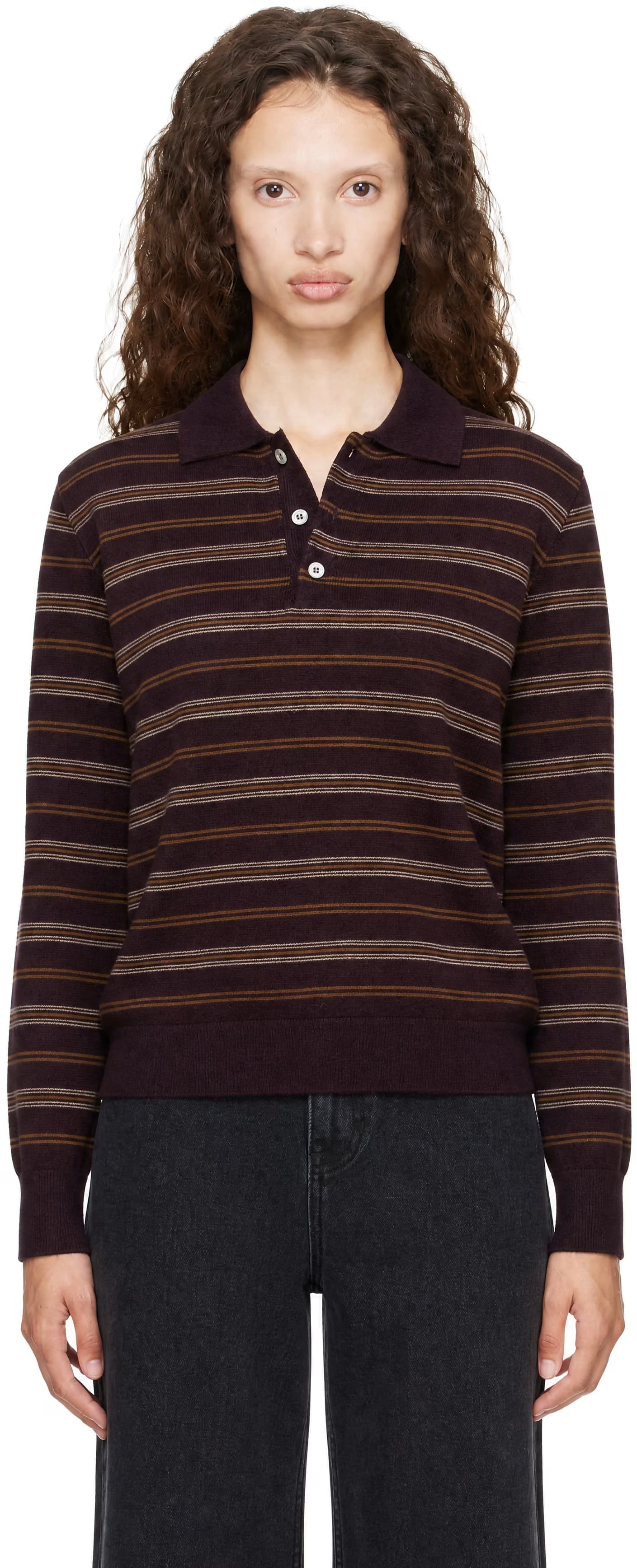 Brown Collared Striped Sweater by Dunst