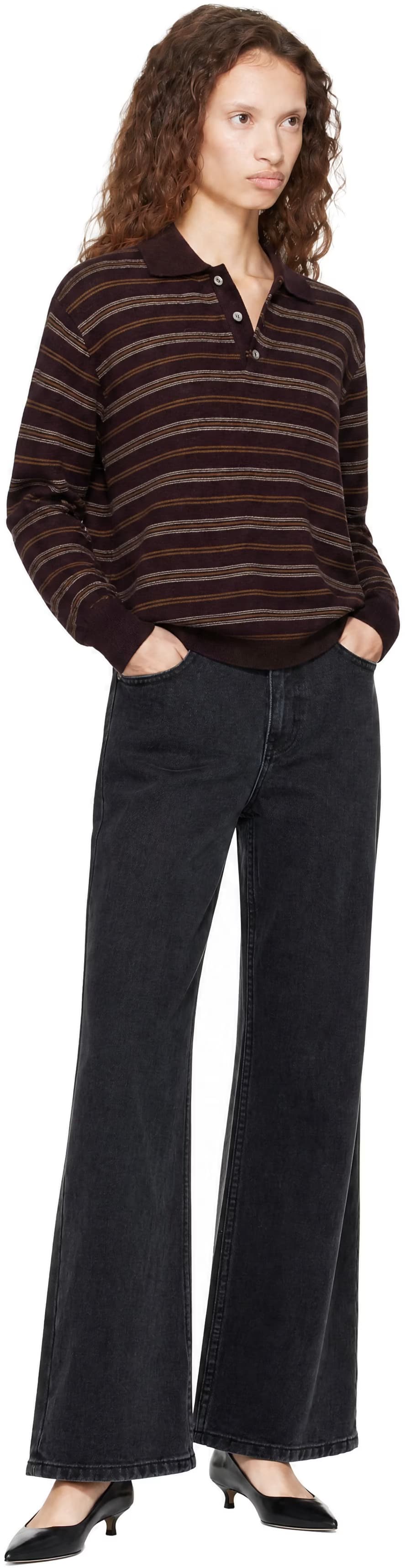 Brown Collared Striped Sweater 4