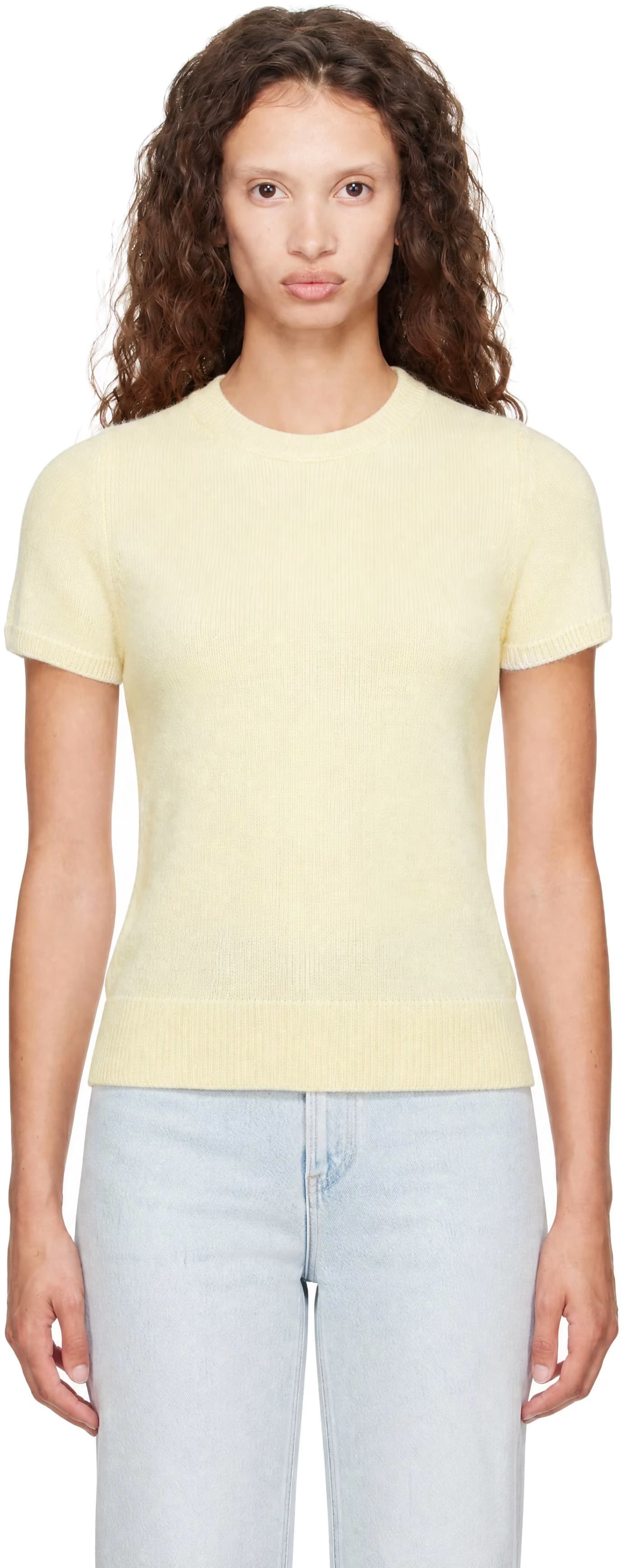 Yellow Half Sleeve Knit Top by Dunst