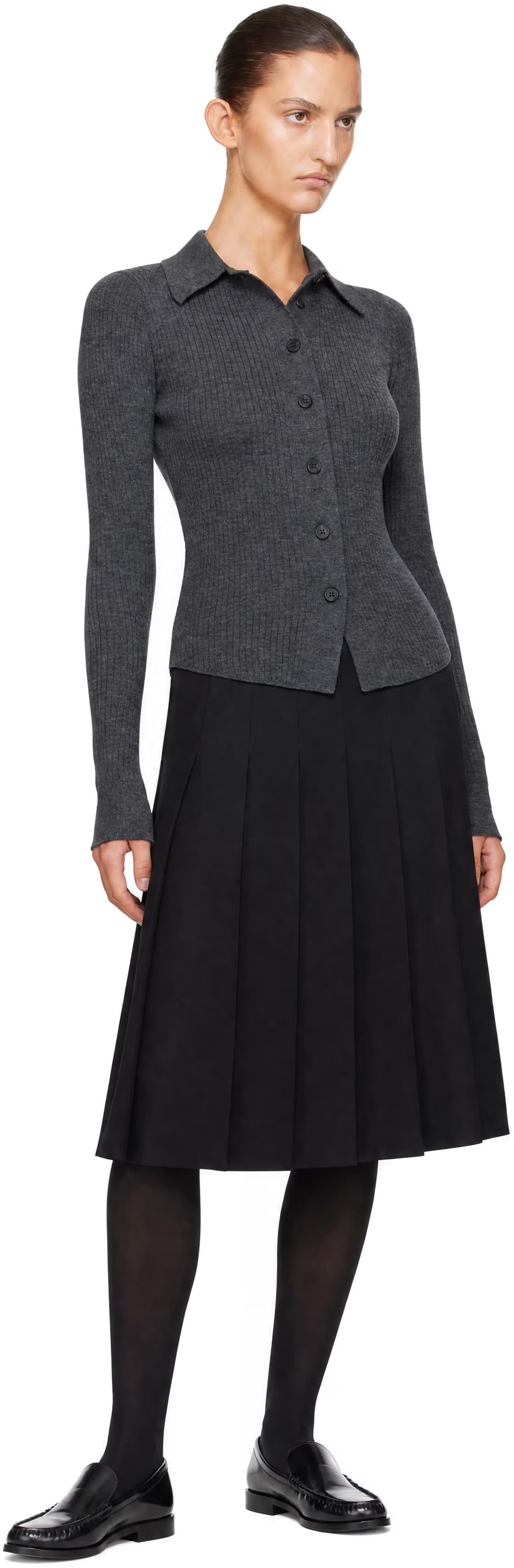 Black Pleats Midi Skirt 4