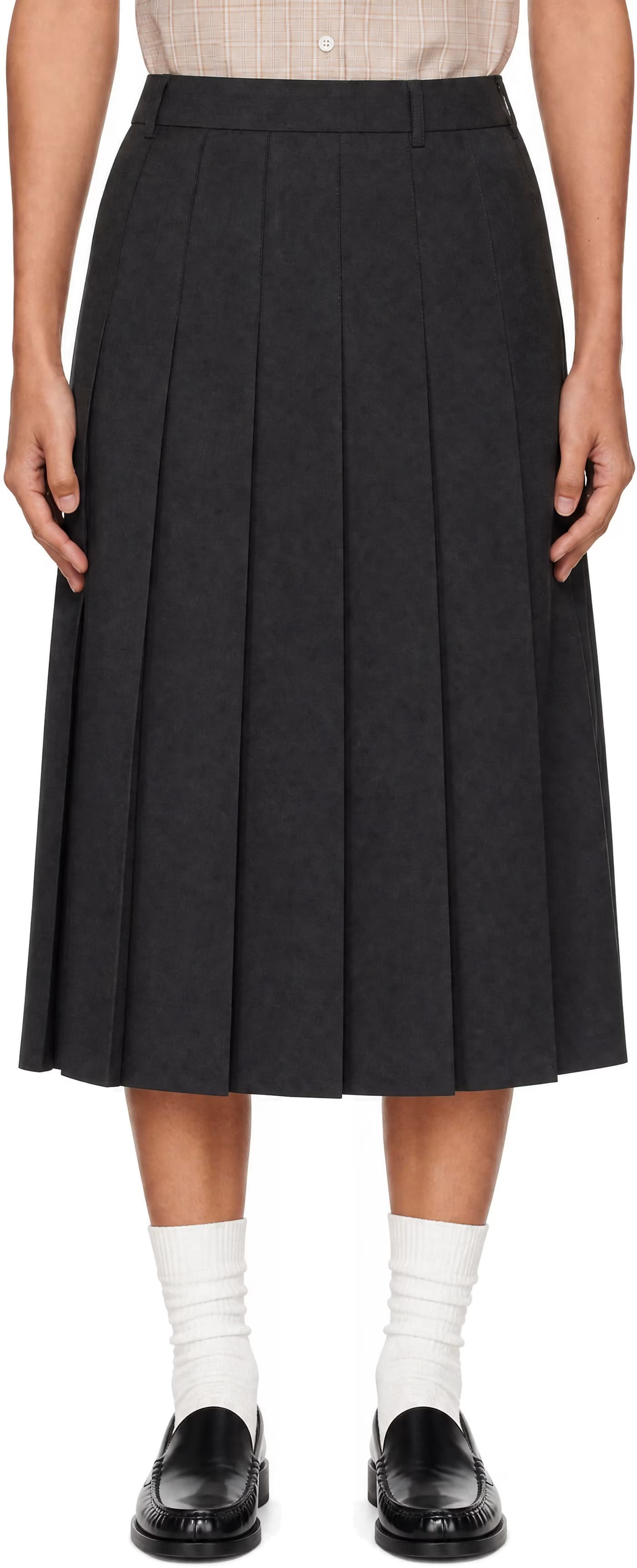 Gray Pleats Midi Skirt by Dunst