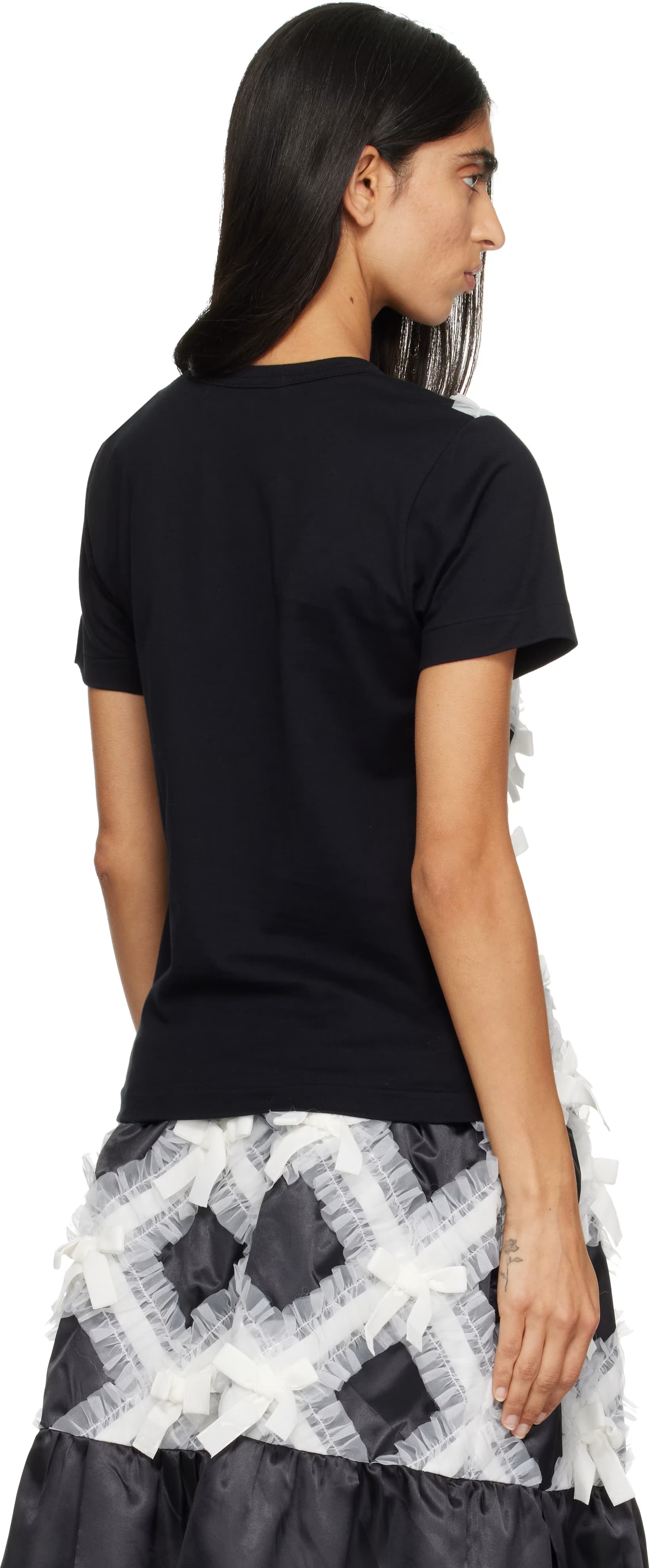 Black & White Gather Tape Decoration T-shirt 3