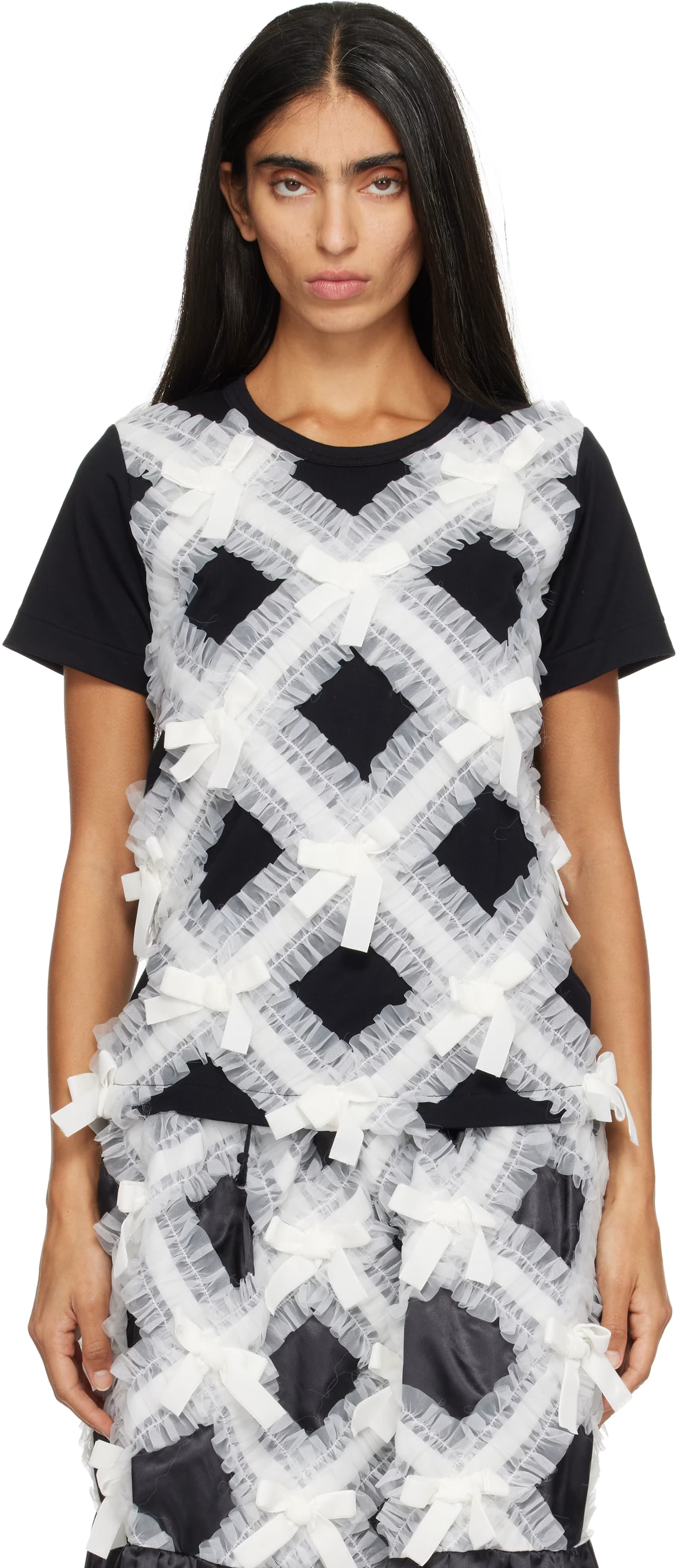 Black & White Gather Tape Decoration T-shirt by Comme des Garçons