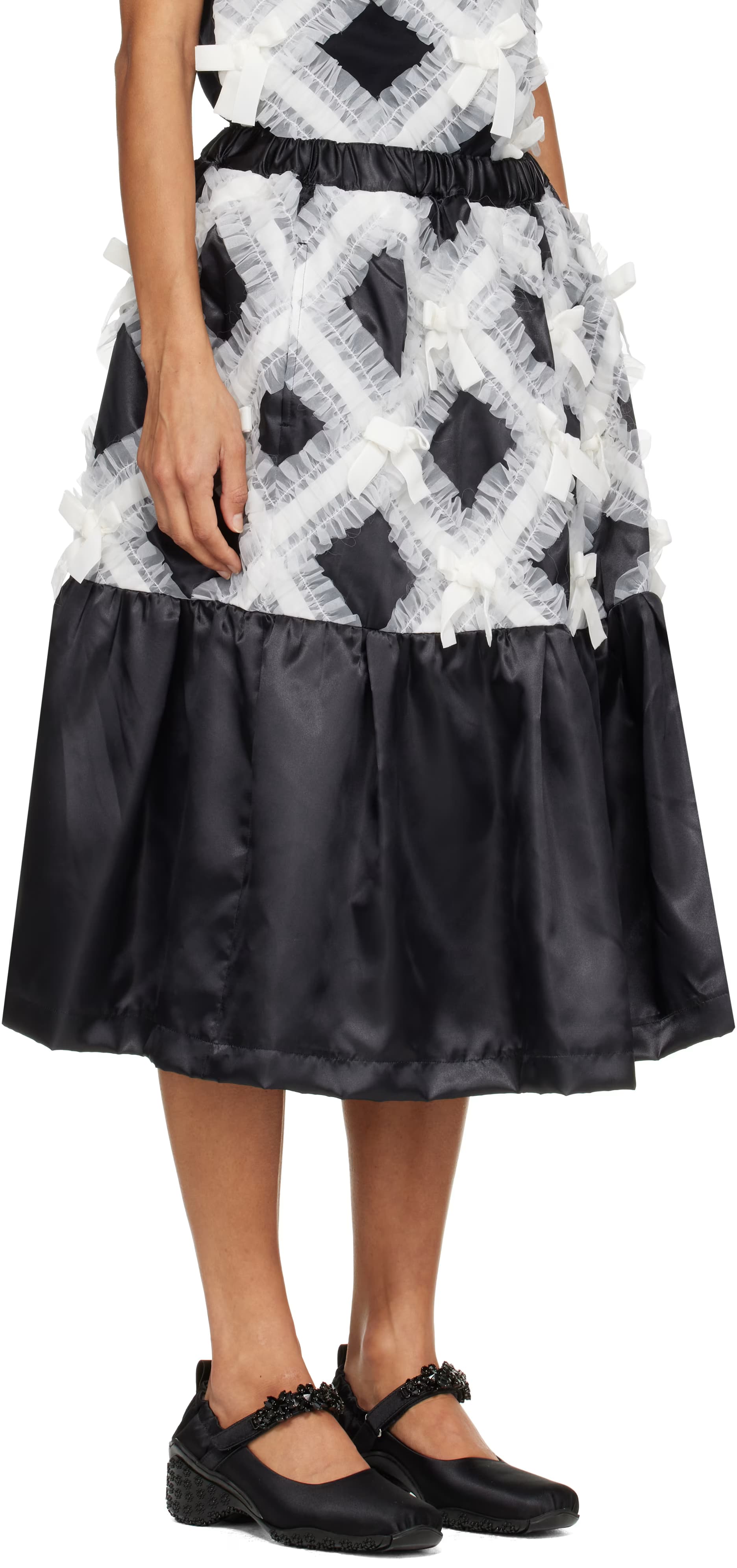 Black Gather Tape Decoration Midi Skirt 2