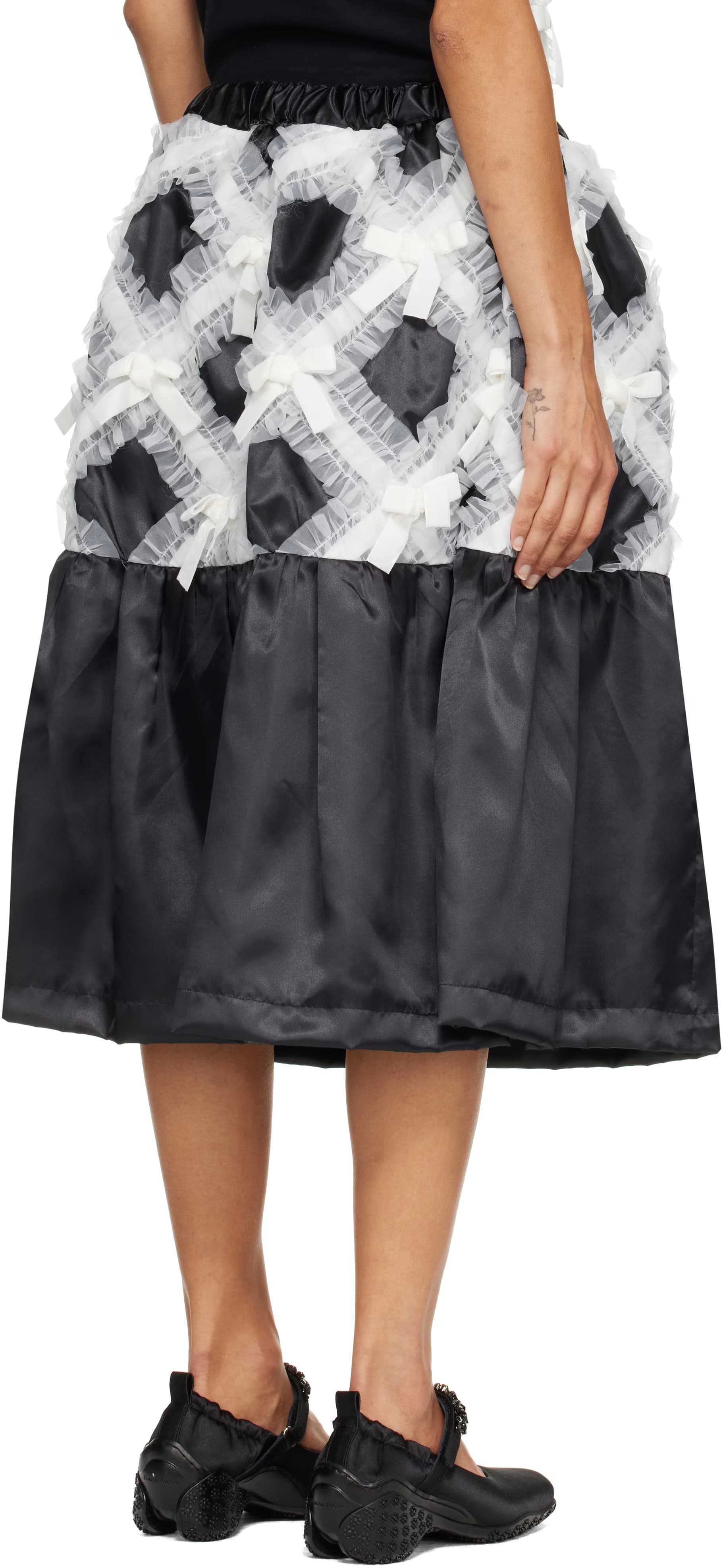 Black Gather Tape Decoration Midi Skirt 3