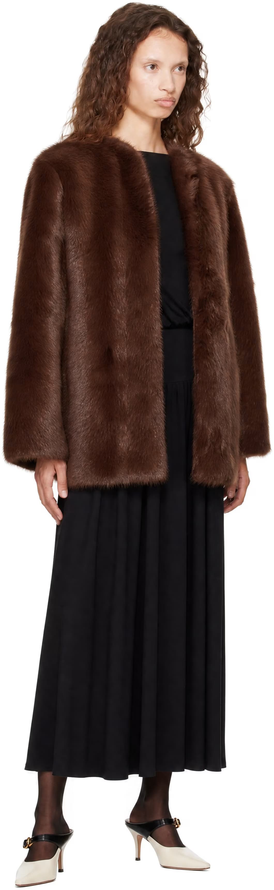 Brown Short Silky Shearling Coat by Toteme
