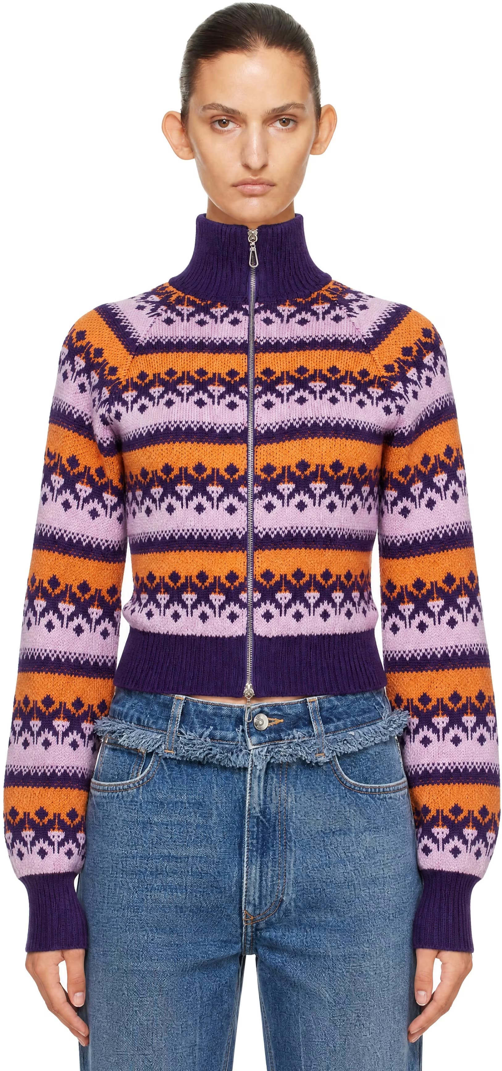 Purple & Orange Vintage Jacquard Wool Sweater by Paco Rabanne