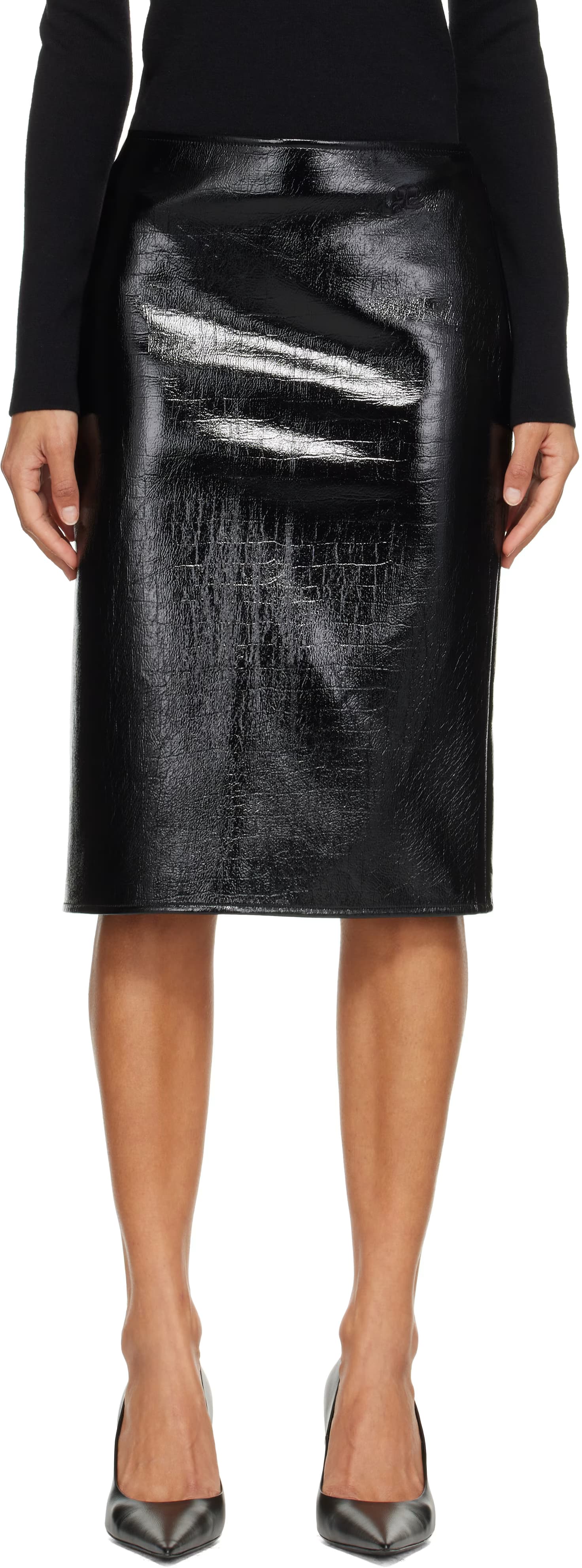 Black Croc-Embossed Vinyl Miniskirt by Courrèges